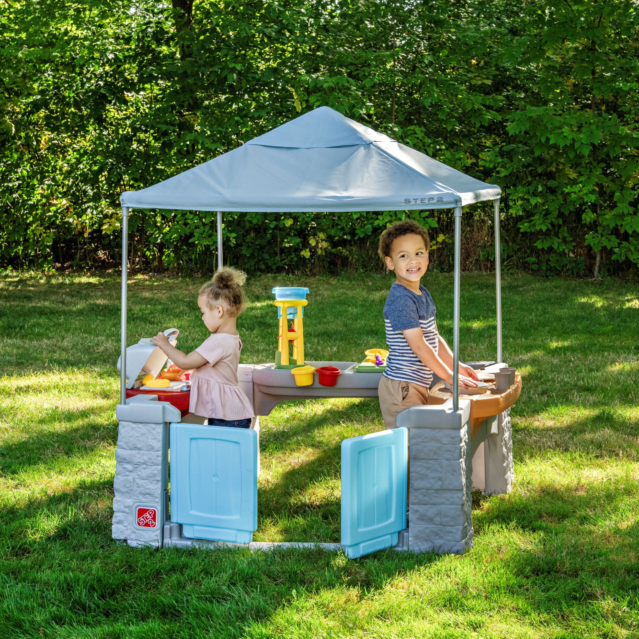 Step2 All Around Play Pavilion Gray Kids Plastic Playhouse for Outdoor Fun Ages 2 Years Plus - Image 2