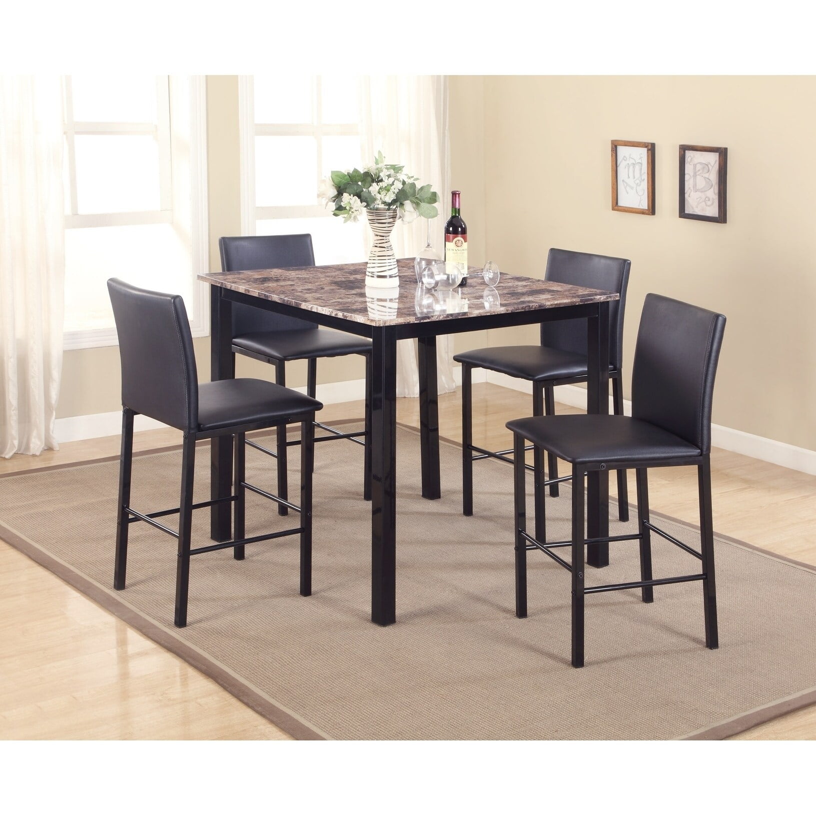 Roundhill Furniture Citico Counter Dining Set w/Laminated Faux Marble Top Black - Image 4