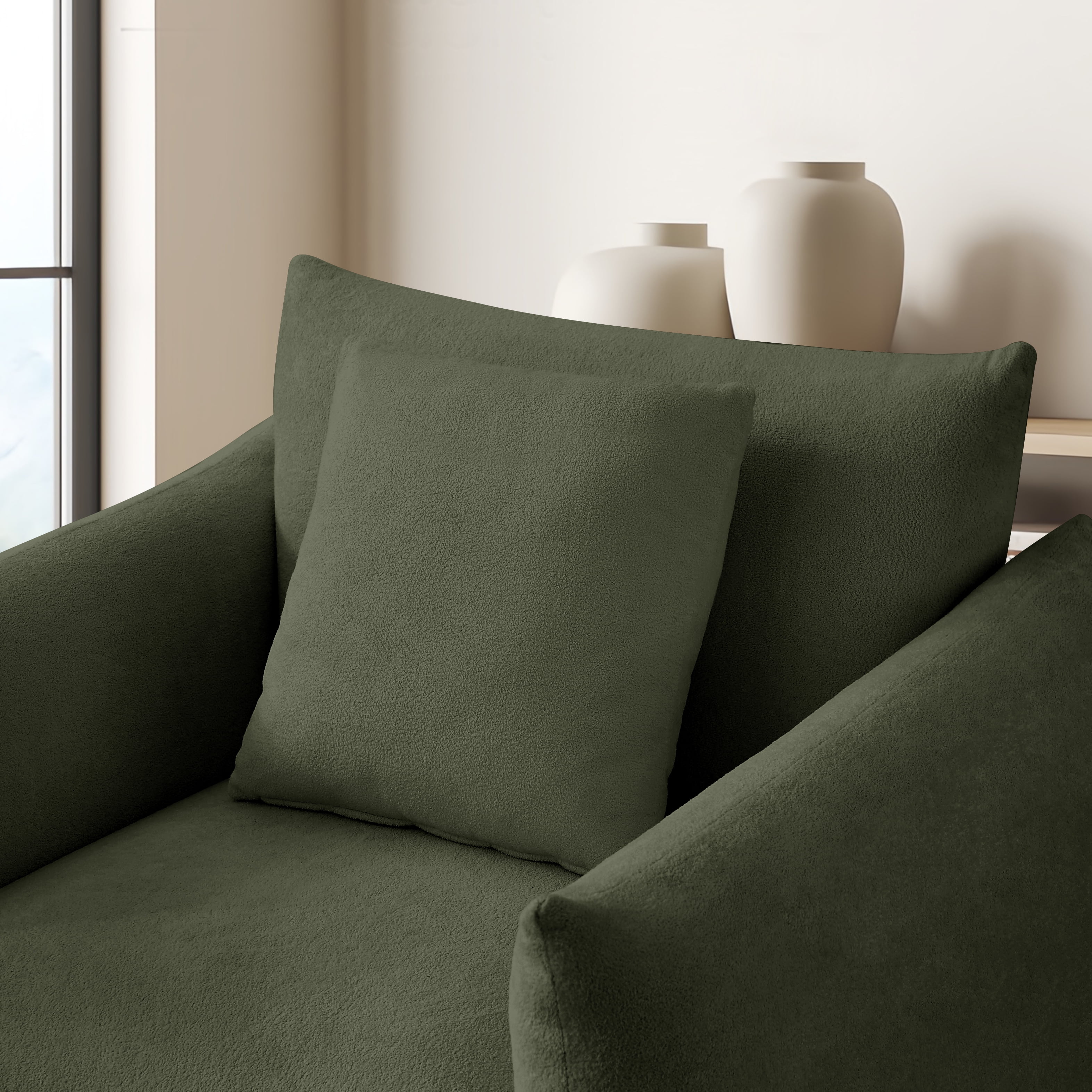 Oversize Accent Chairs for Living Room,Comfy Towelling Fabric Upholstered Armchair,Mid Century Modern Reading Arm Chair Single Sofa Chair with Wood Legs for Living Room Bedroom Playroom,Dark Green - Image 4