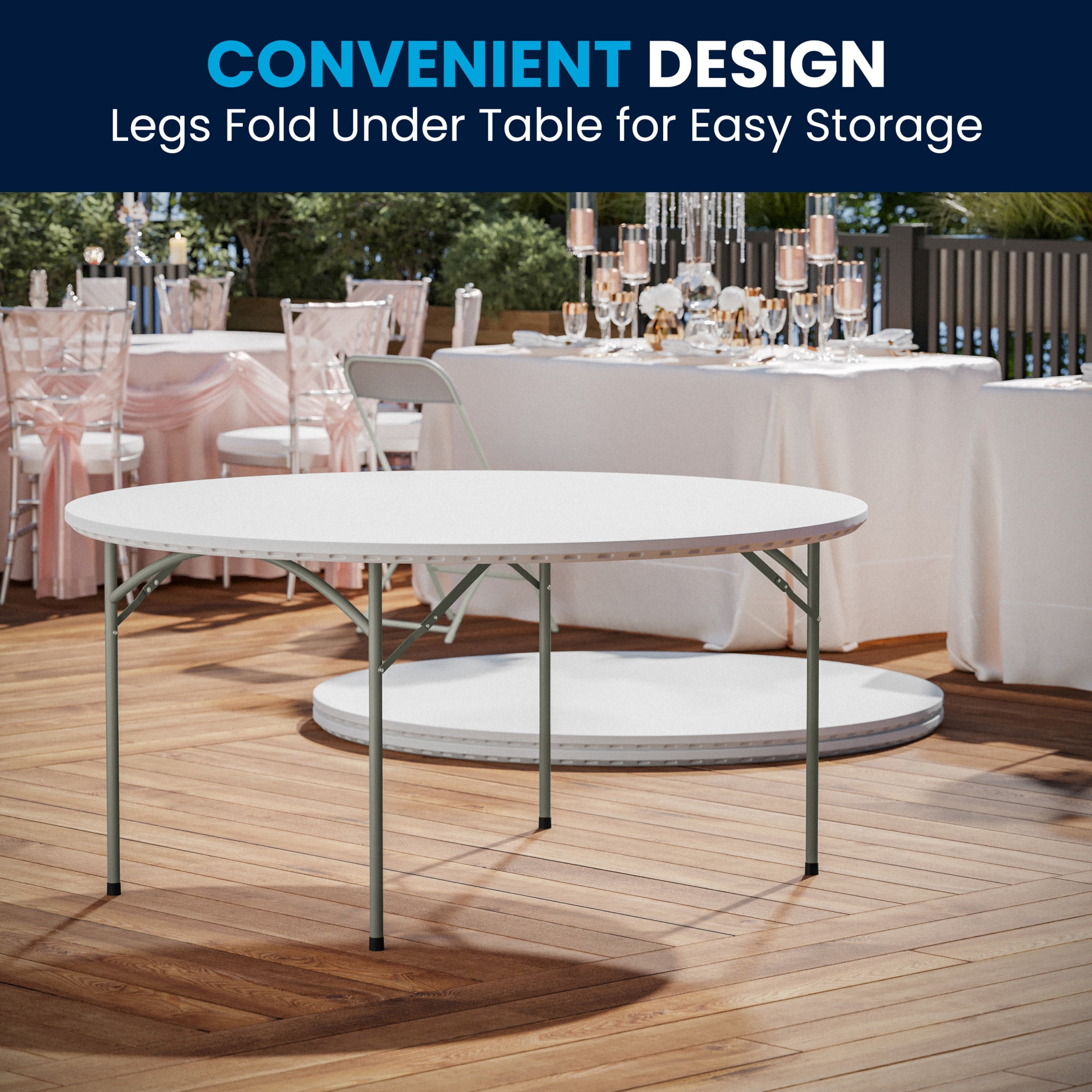 Flash Furniture Kathryn 5' Round Indoor/Outdoor Plastic Folding Event Table, White - Image 13