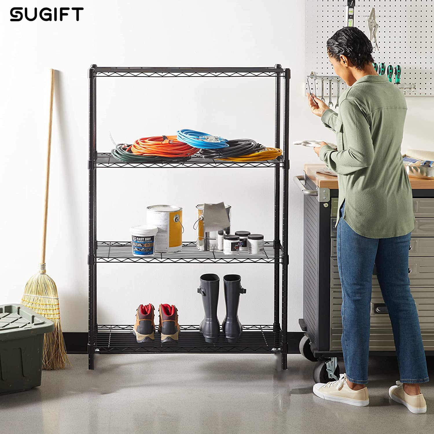 SUGIFT 4 Shelf Wire Shelving, Adjustable Storage Shelf Metal Storage Rack Wire Shelving Unit 1000Lbs Capacity 36" L x 14" W x 54" H - Image 6