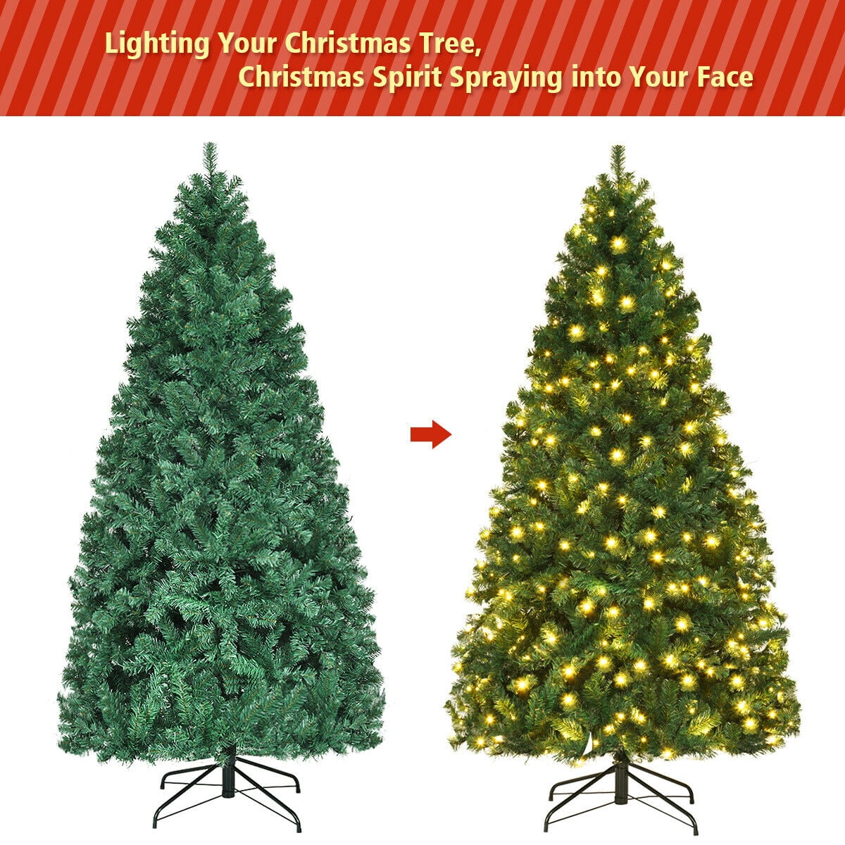 Gymax Pre-Lit PVC 7' Artificial Christmas Tree Hinged LED Lights Metal Stand - Image 7