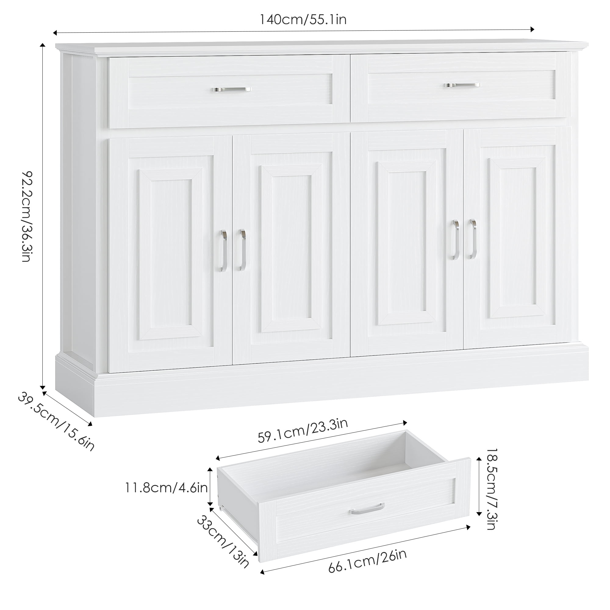 Homfa Modern Kitchen Sideboard Buffet Table, 4 Door 2 Drawer Wood Storage Cabinet Coffee Bar for Living Room Entryway, White - Image 5