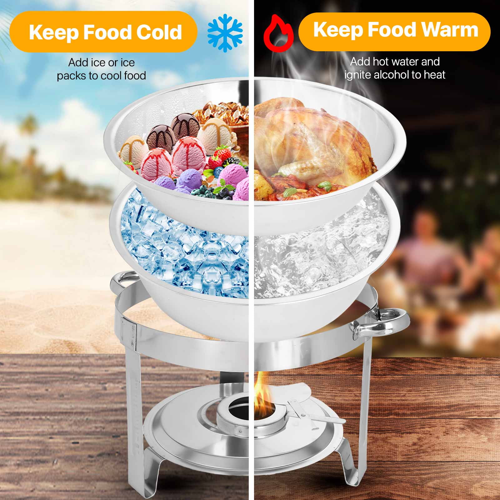 Firstness Chafing Dishes Buffet Set 2 Pack, 5 QT Round Buffet Chafing Dishes, Stainless Steel Chafers and Buffet Warmers Sets for Thanksgiving Halloween Christmas Gatherings Parties - Image 12