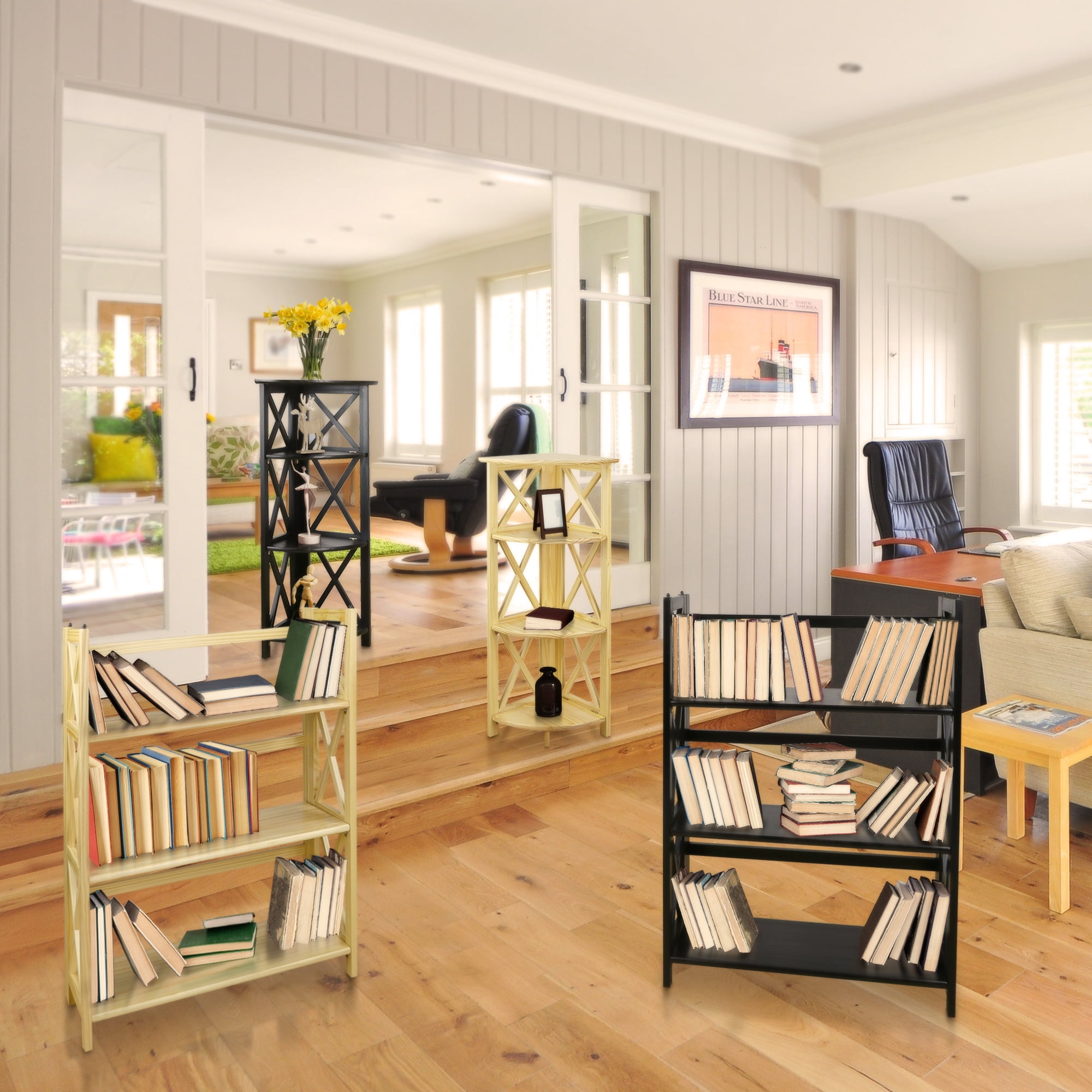 Casual Home Montego 3-Shelf Folding Bookcase -Black - Image 25