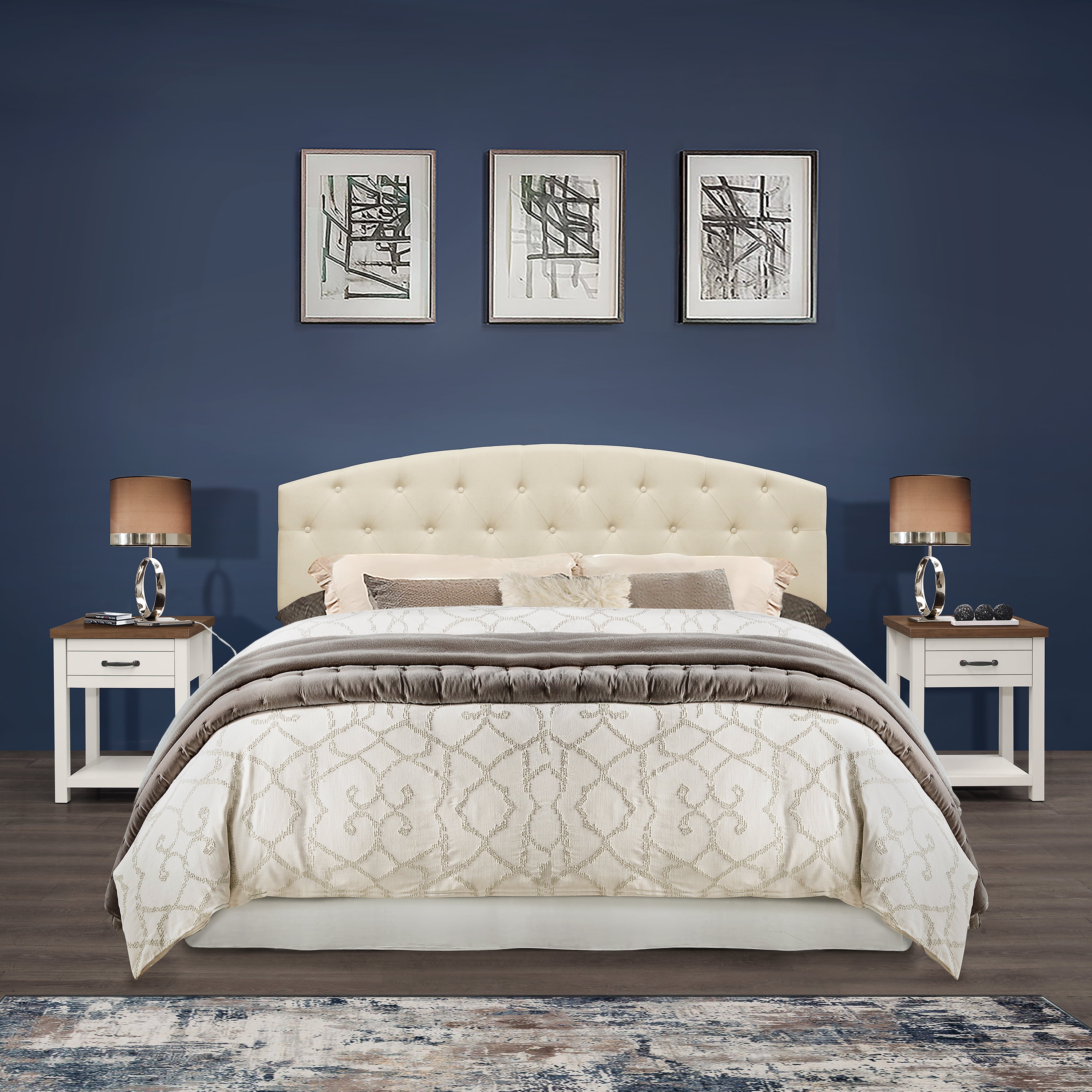 Hillsdale Lancaster Farmhouse Oak Top 1 Drawer Nightstand, Set of 2, Ivory - Image 8