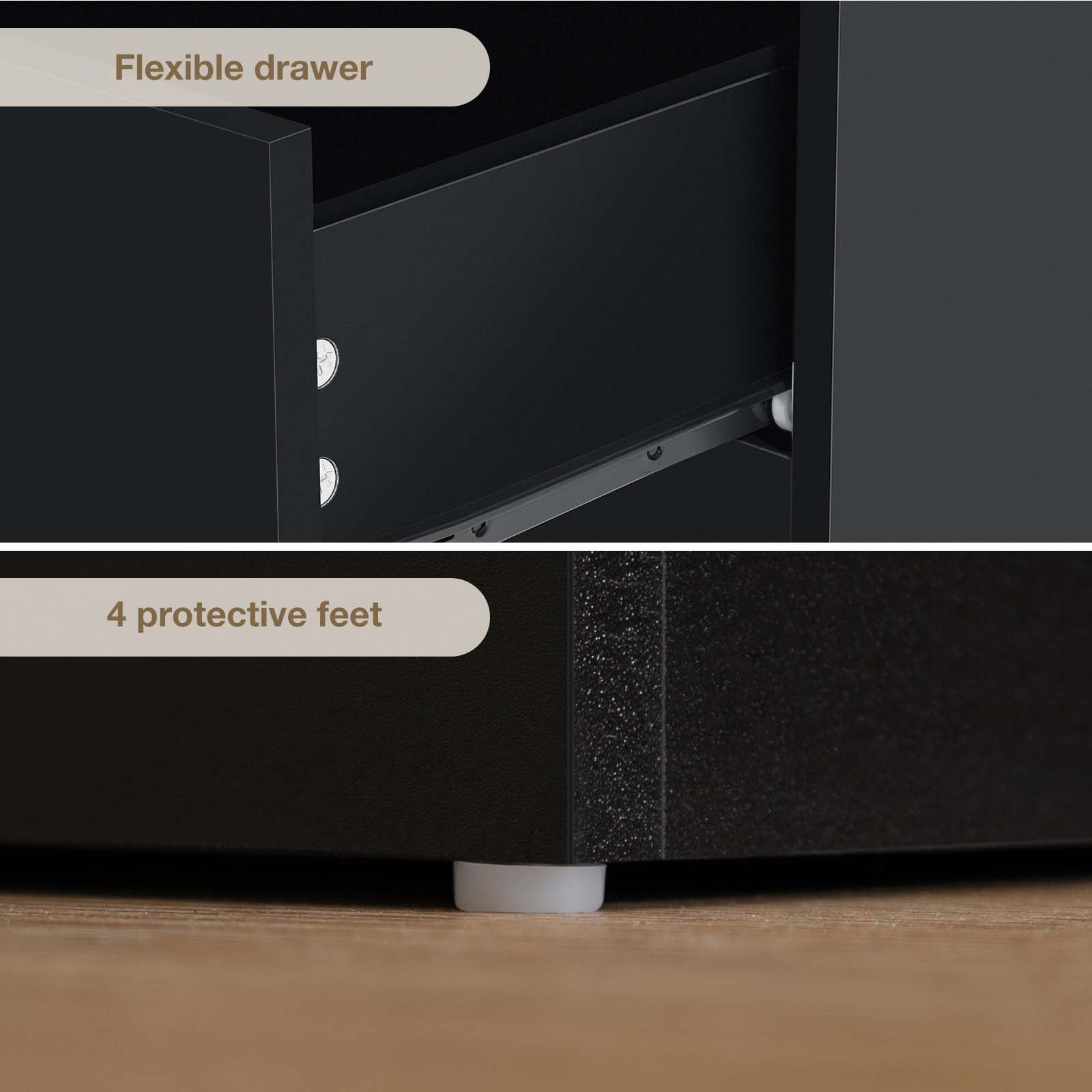 Hommpa Nightstand, 2 Drawer Nightstand Open Shelf Nightstands Bedside Table Modern End Tables Living Room High Gloss Side Table Bedroom Home Furniture Black - Image 6