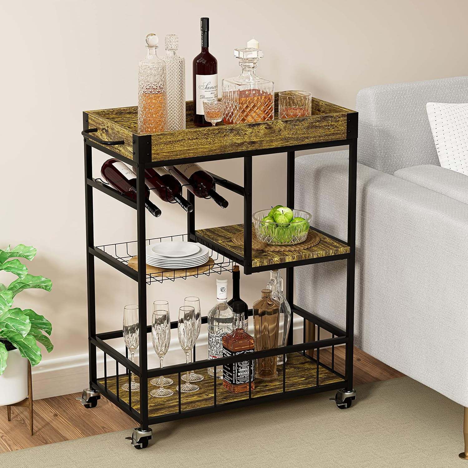 Aboxoo Vintage Style Kitchen Serving Cart with Basket - Image 8