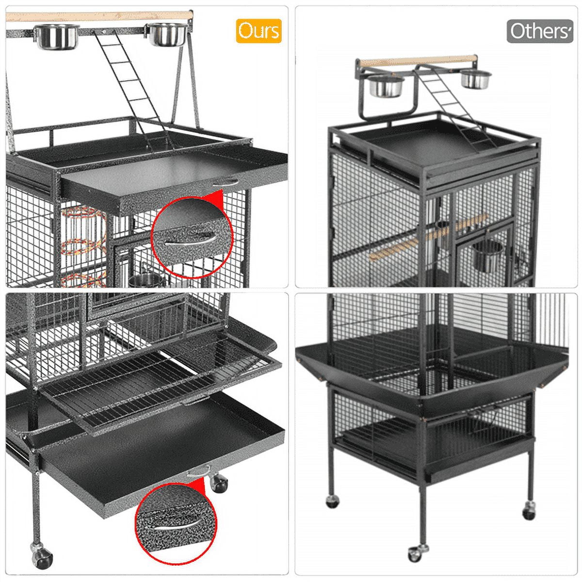 Alden Design 68.5" Rolling Metal Large Bird Cage with Play Top for Large Pet Birds - Image 2