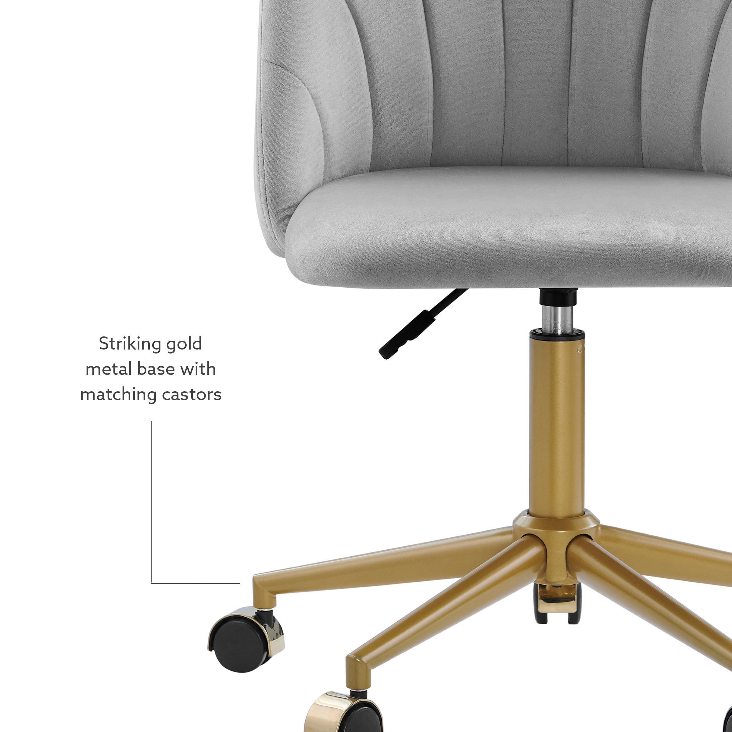 Linon Alondra Mid Back Velvet Office Chair with Adjustable Height and Swivel, Gold/Gray - Image 13