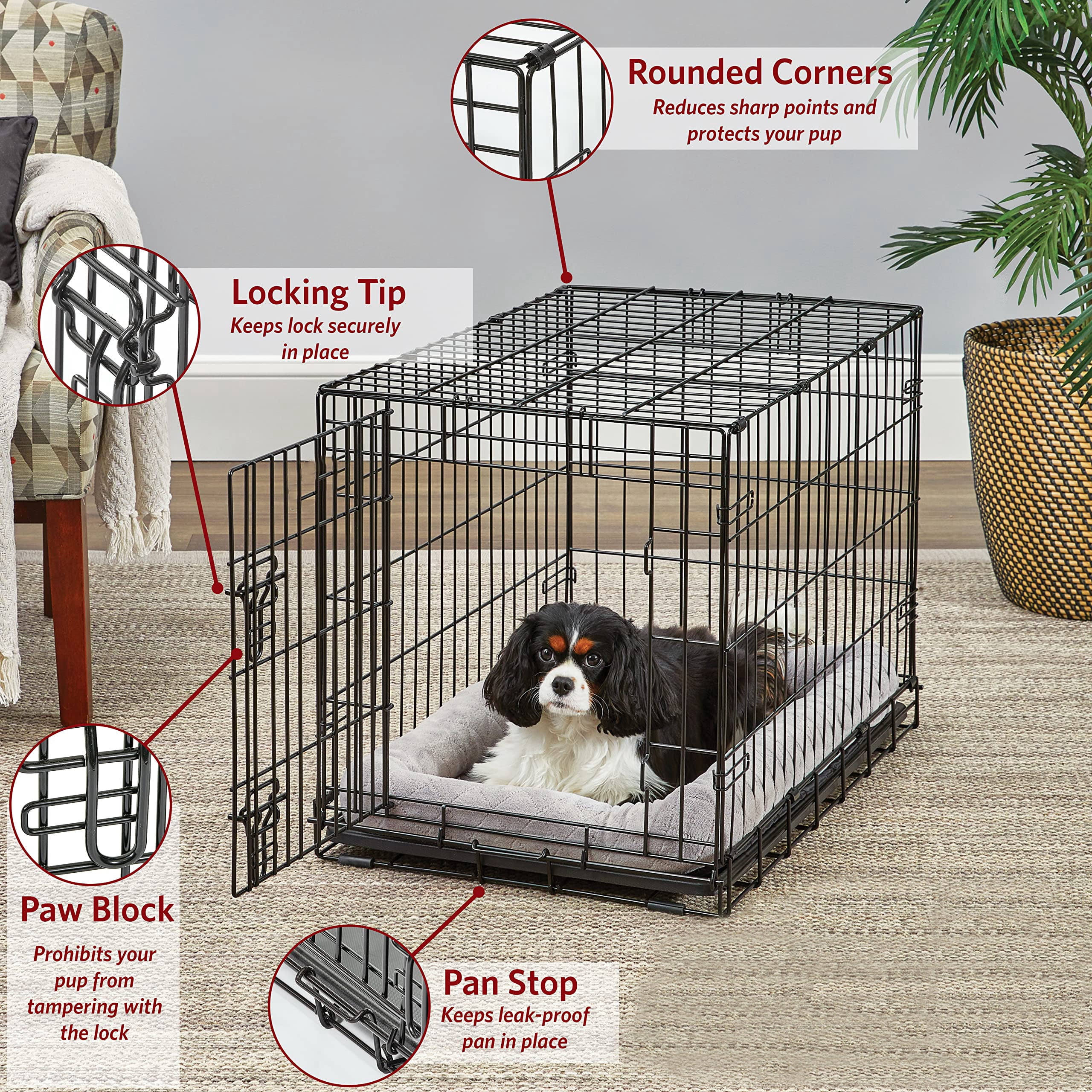 Ayternipy Large Dog Crate with Plastic Tray, Folding Double-Door Metal Dog Kennel for Medium Dogs, Puppy (L, 30in L) - Image 4