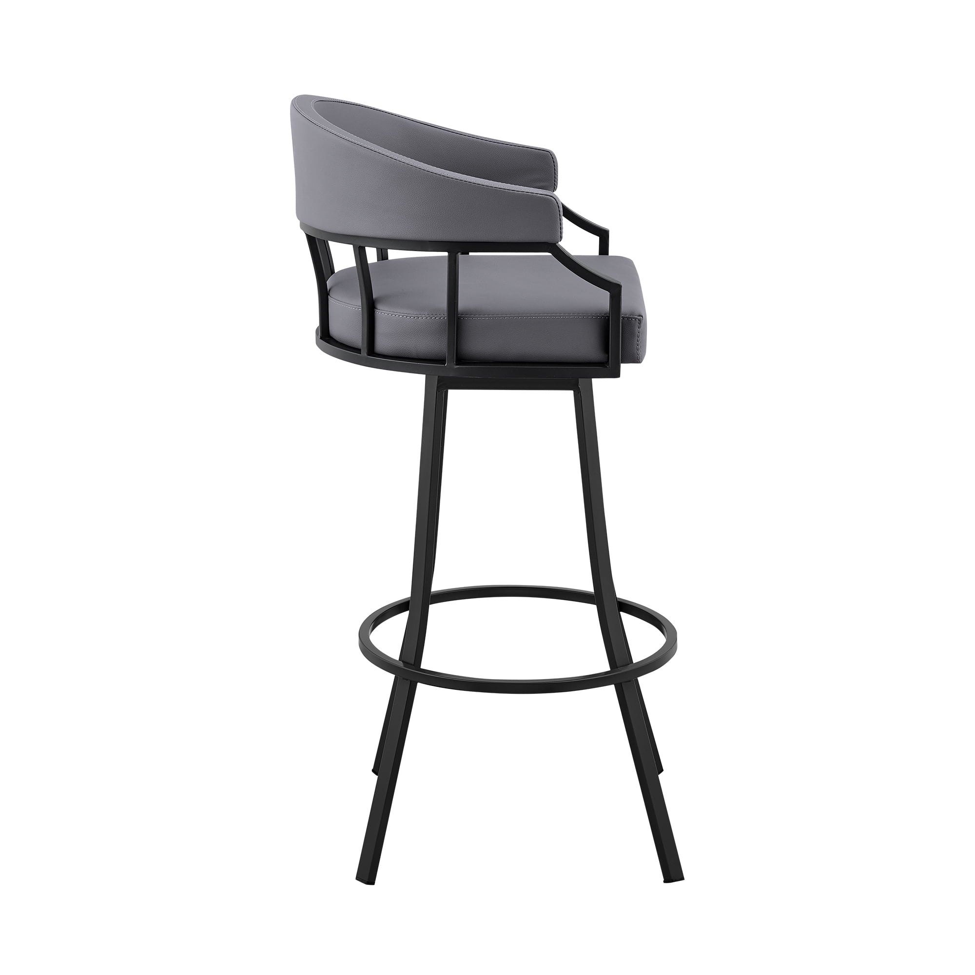 Armen Living Indoor Valerie 26" Swivel Slate Gray Faux Leather and Black Metal Bar Stool - Image 3
