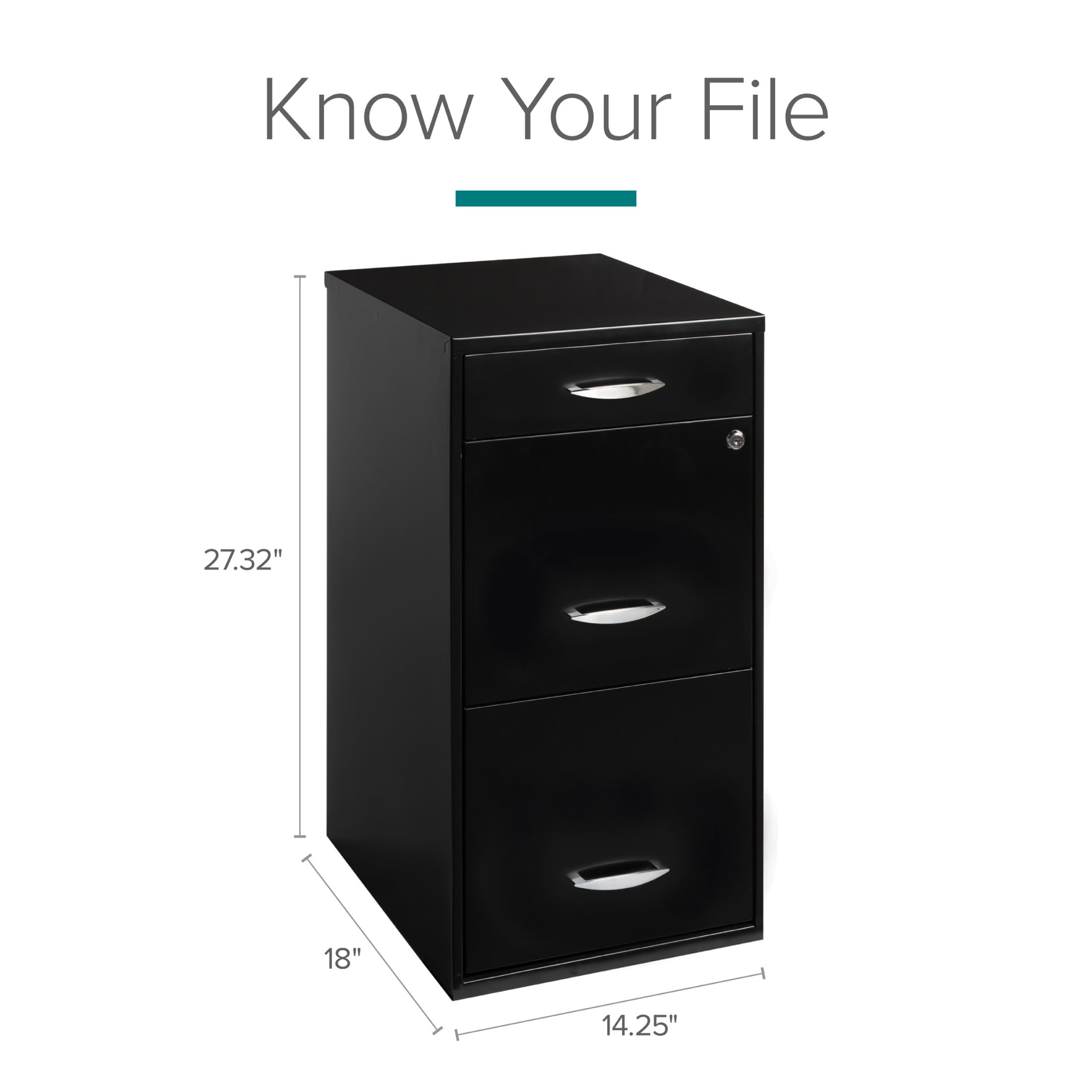 Space Solutions 3 Drawer Letter Width Vertical File Cabinet with Pencil Drawer, Black - Image 2