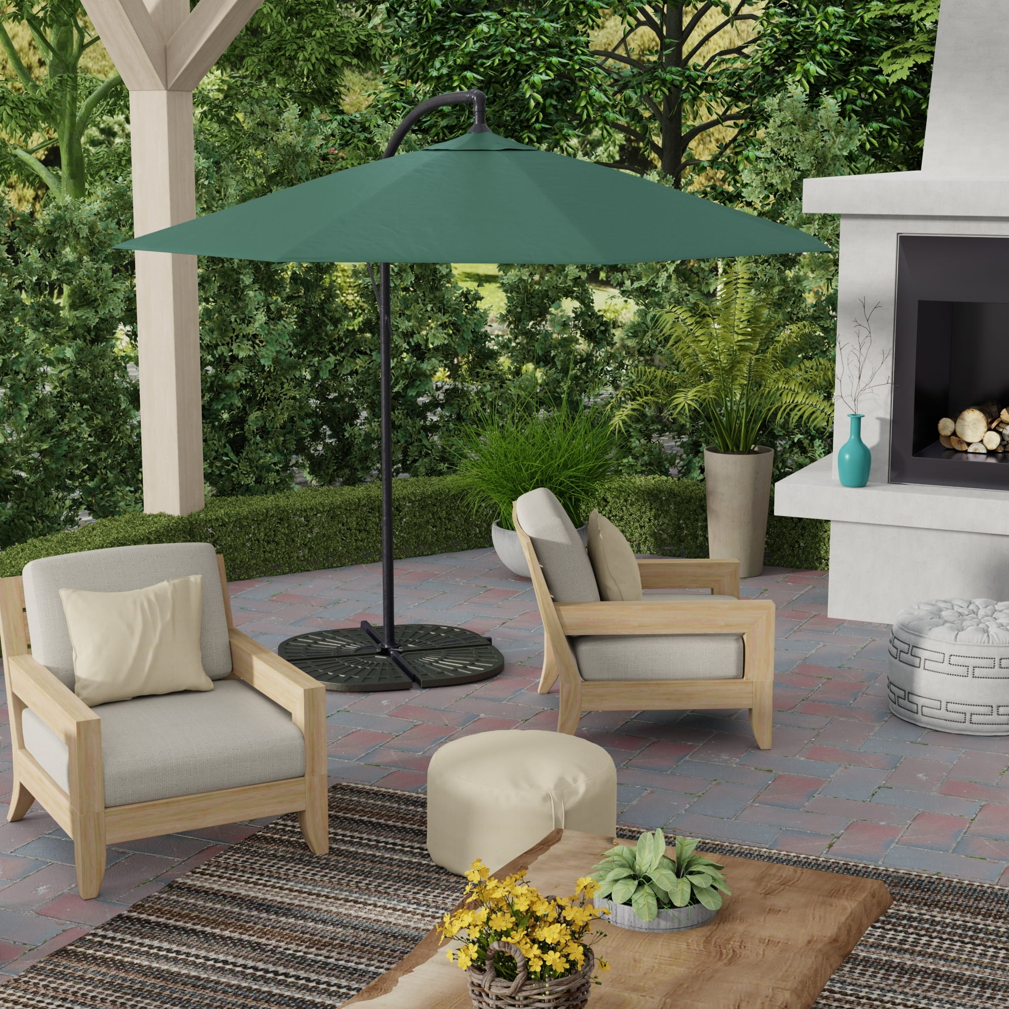 Jordan Manufacturing 8' Green Solid Octagon Folding Offset Cantilever Patio Umbrella with Crank Opening - Image 6