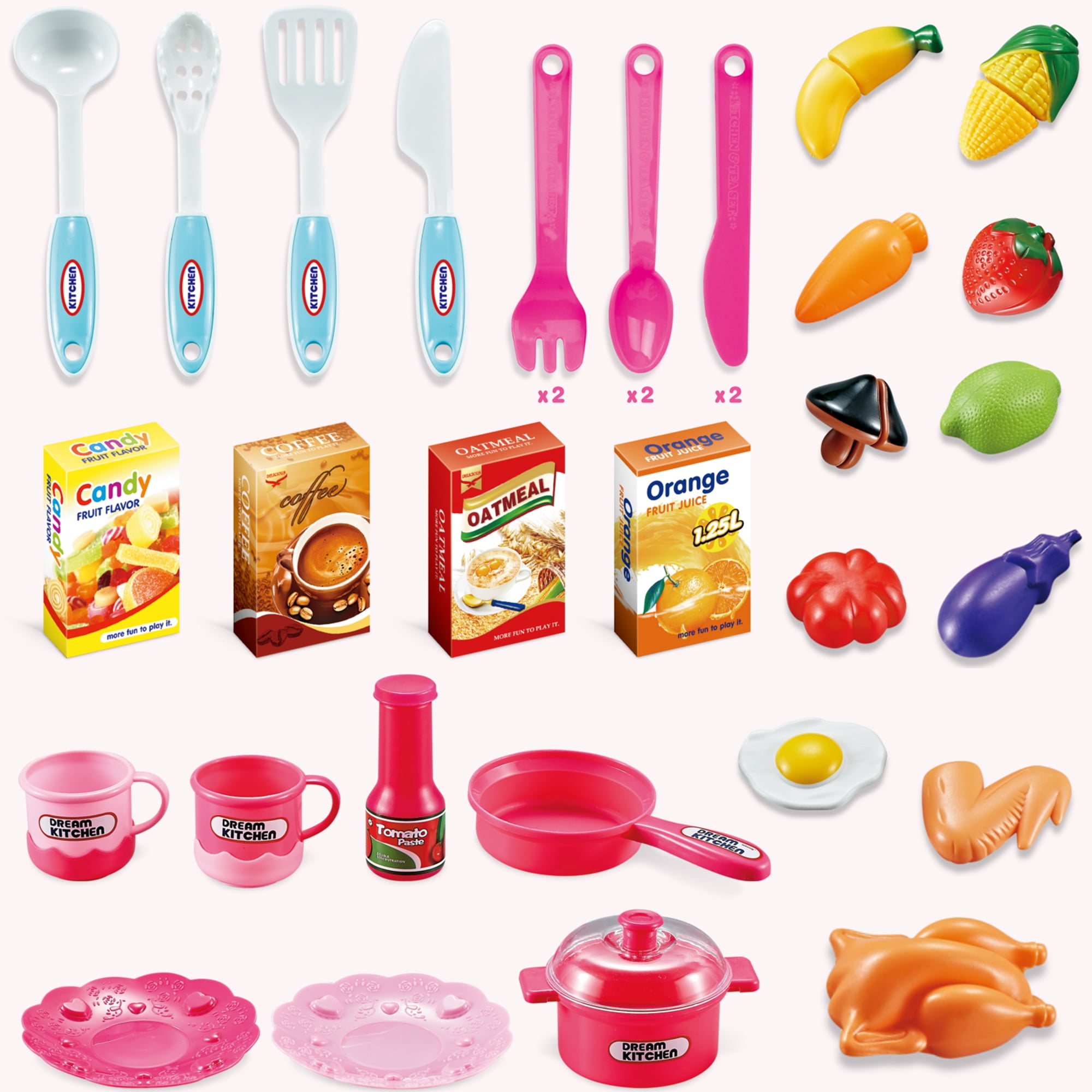 Beefunni 33 inch Blue Play Kitchen Girls Toy Pretend Food Sets - Kitchen Toys for Kids Ages 4-8, Kitchen Set for Toddlers 1-3, Play Kitchen Accessories Christmas Gifts Toys for Girls Boys 3+ - Image 5