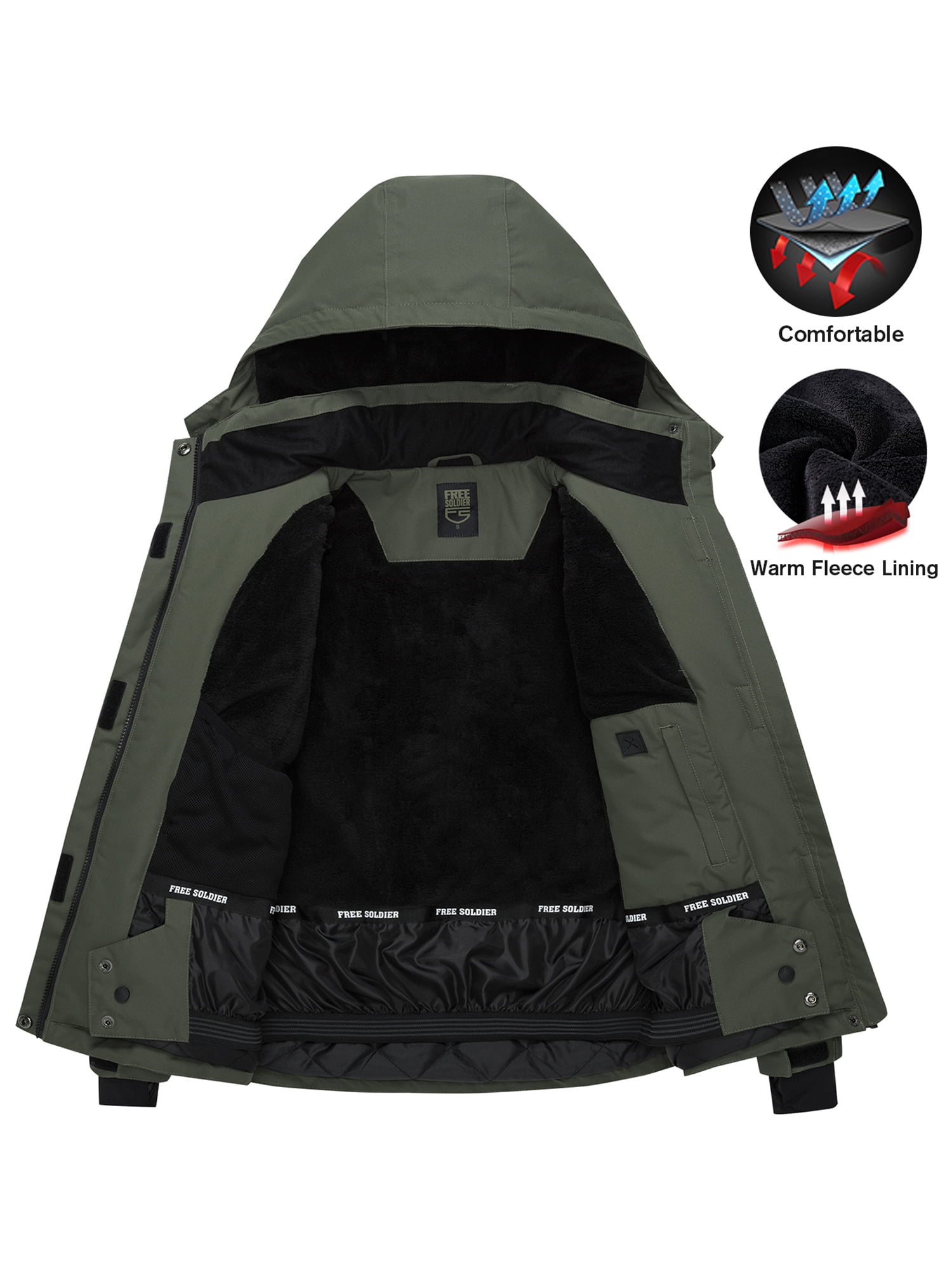 FREE SOLDIER Men's Waterproof Ski Jacket Fleece Lined Snow Coat Warm Winter Rain Jacket - Image 2