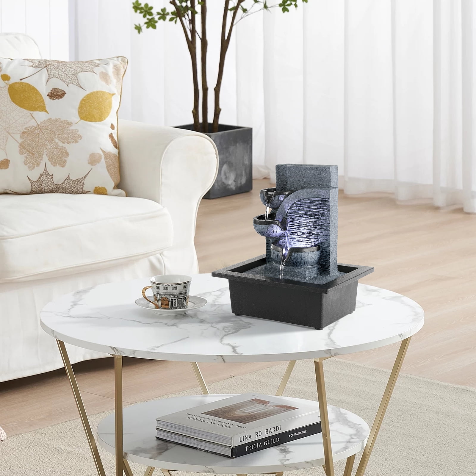 BEAMNOVA 10.6"H Tabletop Water Fountain with Soft LED Light, Indoor Resin Waterfall Fountain Decor (Dark Grey) - Image 2