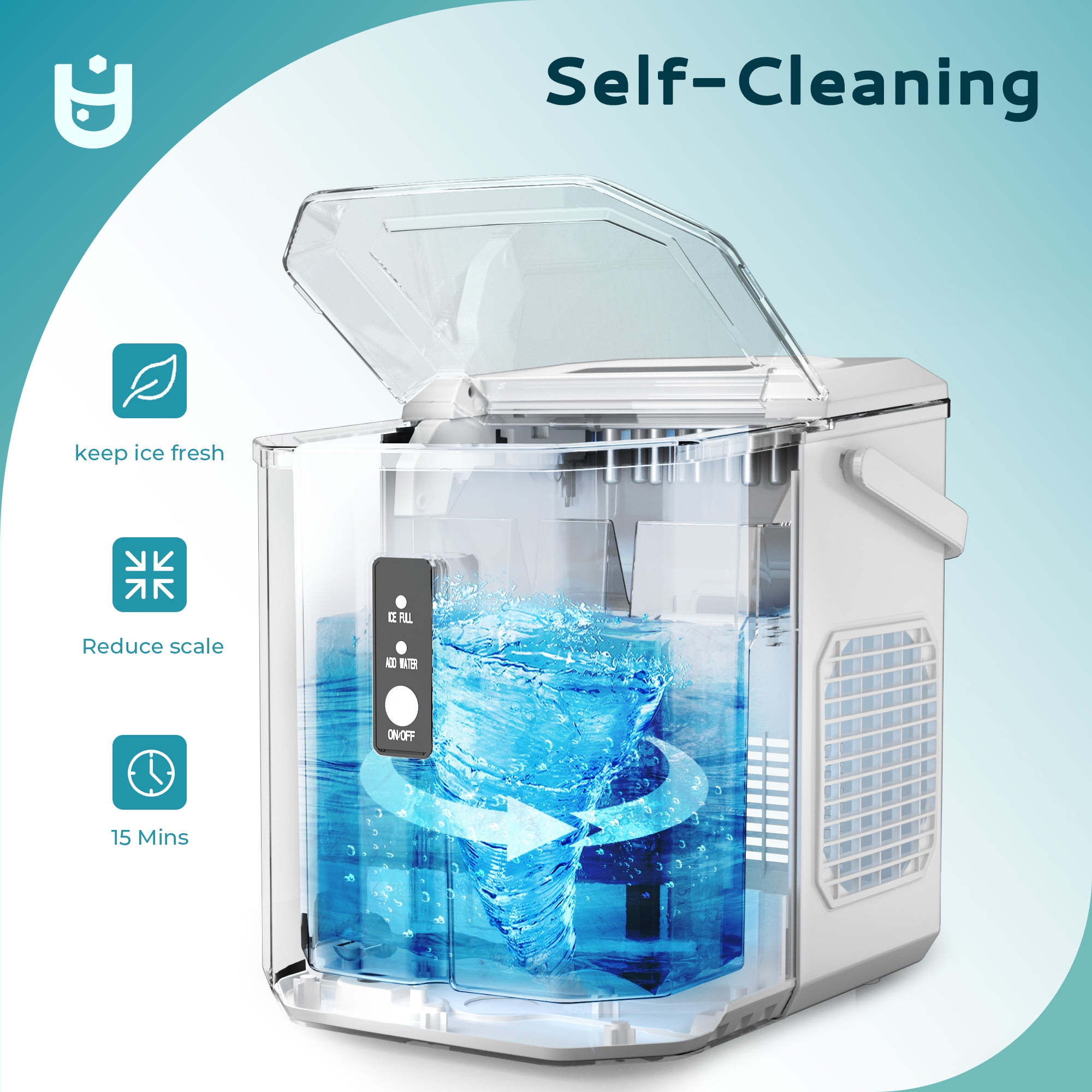 EUHOMY Ice Maker Portable Countertop 26 lbs/24H with Self-Cleaning, 9 Bullet Ice in 6 Min, White - Image 4
