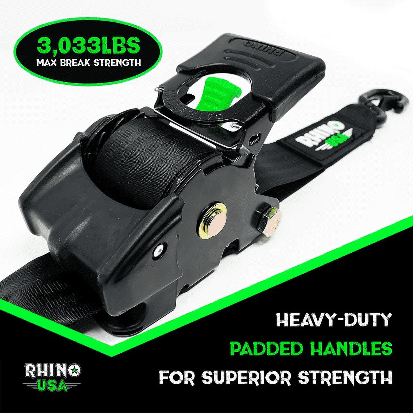 Rhino USA 2in x 10ft Retractable Ratchet Straps, 2 Pack, 1,000lbs Working Load Limit, 7.3lb Product Weight - Image 3