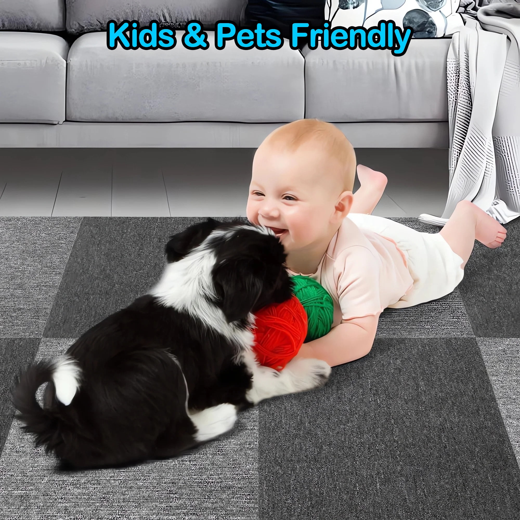 Petoto 20"x 20" Carpet Tile 20 Tiles/54 sq Ft Indoor Outdoor Squares Carpet Floor with Adhesive Stickers, Grey - Image 6