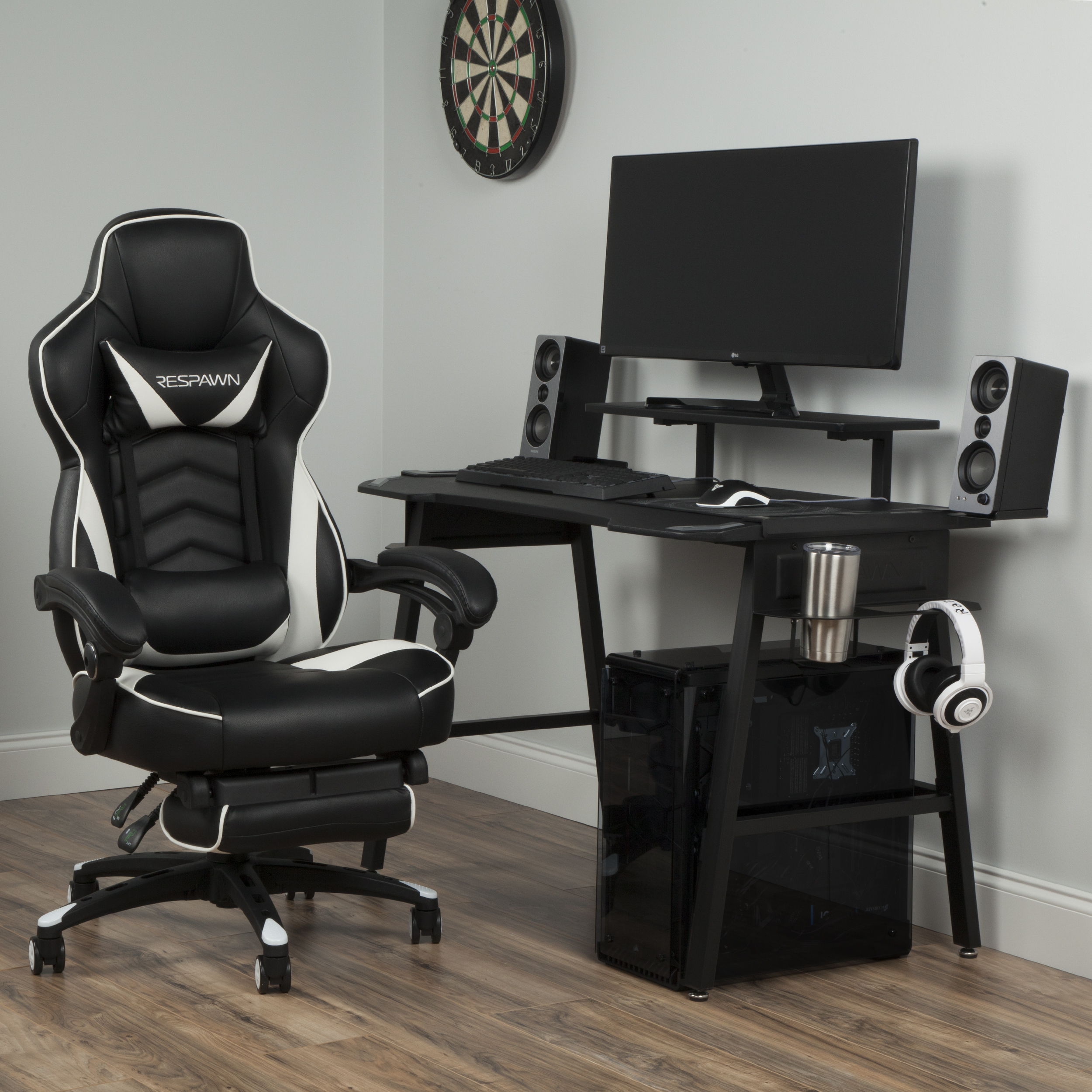 RESPAWN Gaming Chair (RSP-110) and Gaming Desk (RSP-1010) Bundle, eSports Gaming Battlestation, in White/Gray (PKG-W-R02-WH-GRY) - Image 4