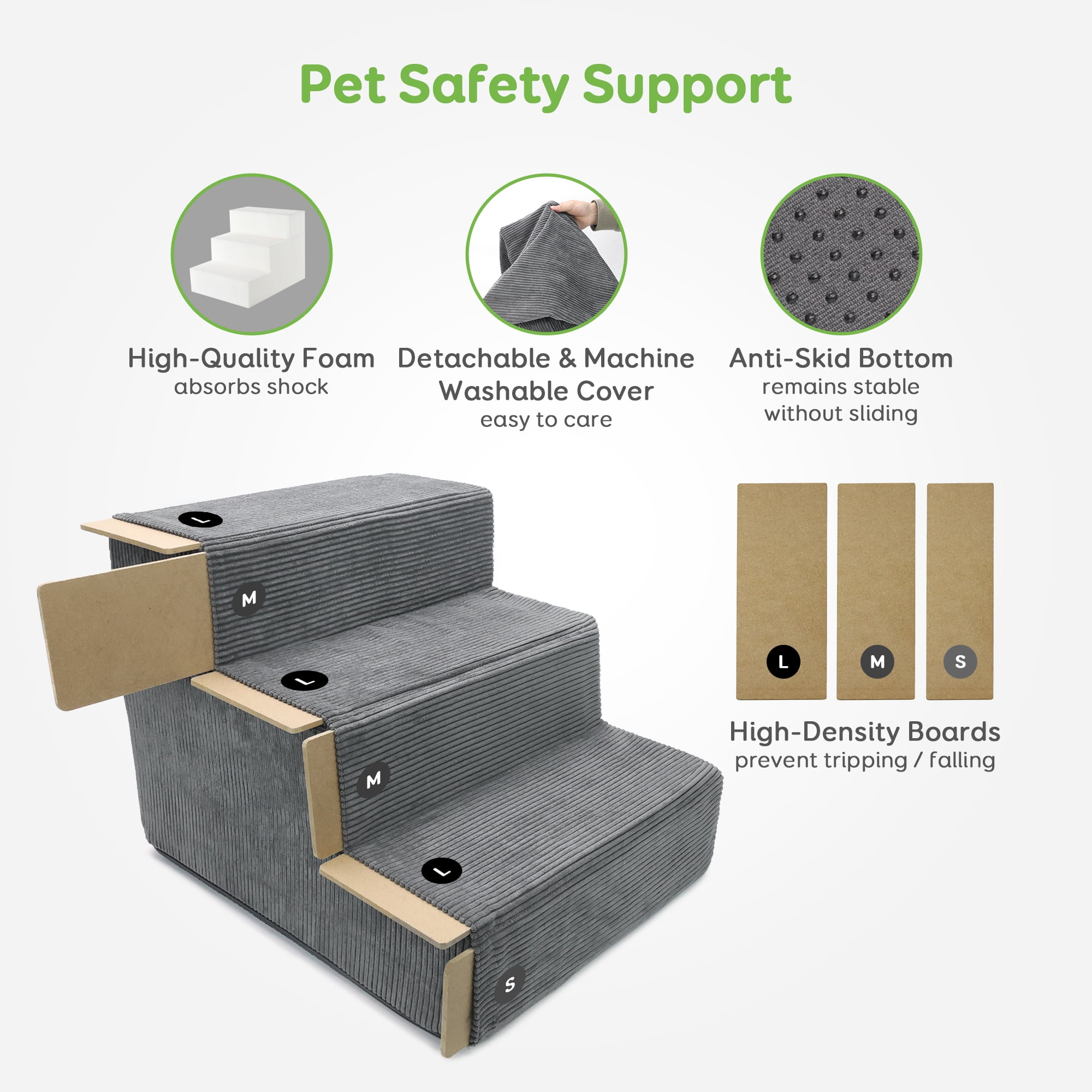 Dog Steps for Small Dog, 3-Step Dog Stairs for High Beds and Couch, Non-Slip Foldable Pet Stairs, Removable Washable Cover - Image 7