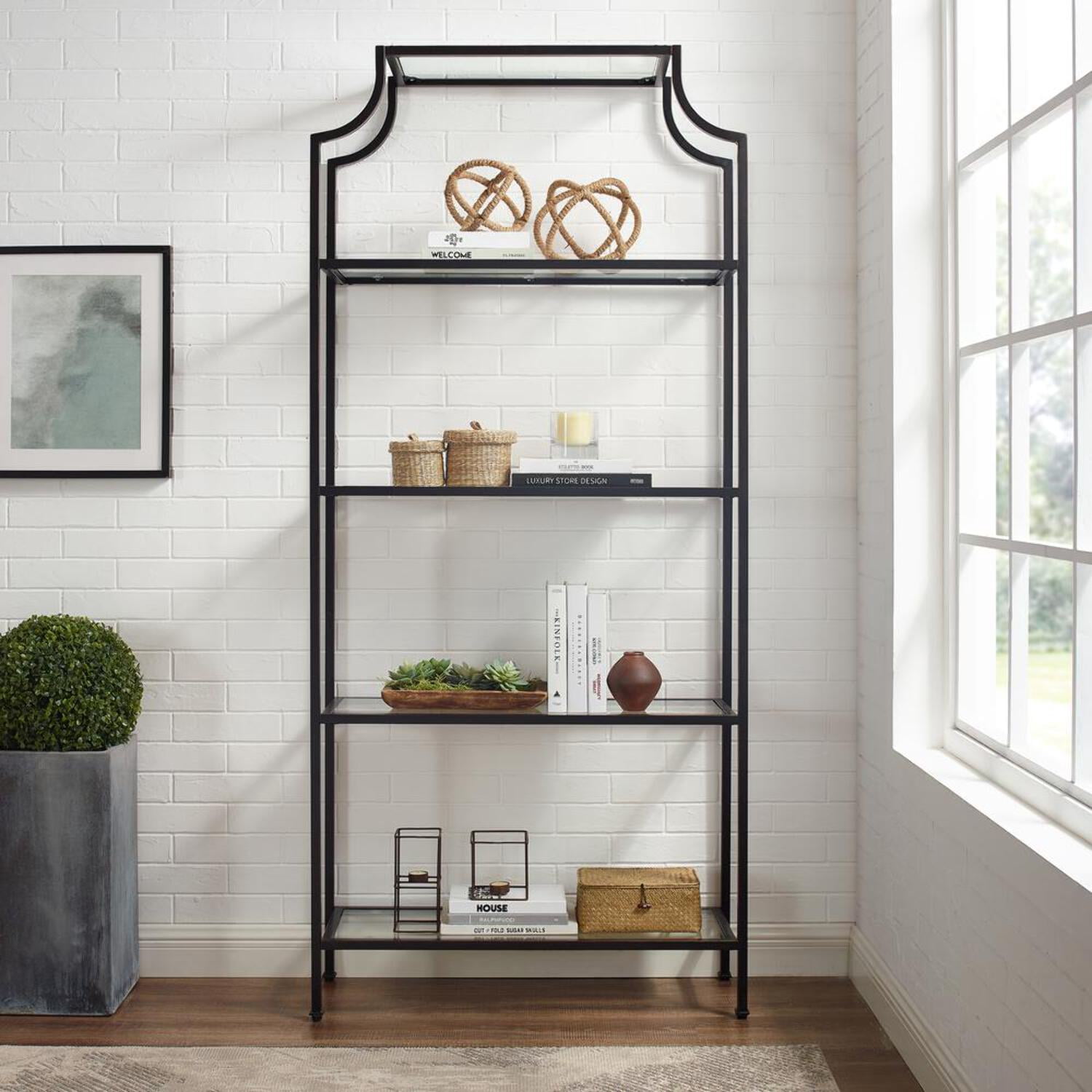 Crosley Furniture Aimee Bookshelf with Glass Shelves, Bookcase Storage - Image 3