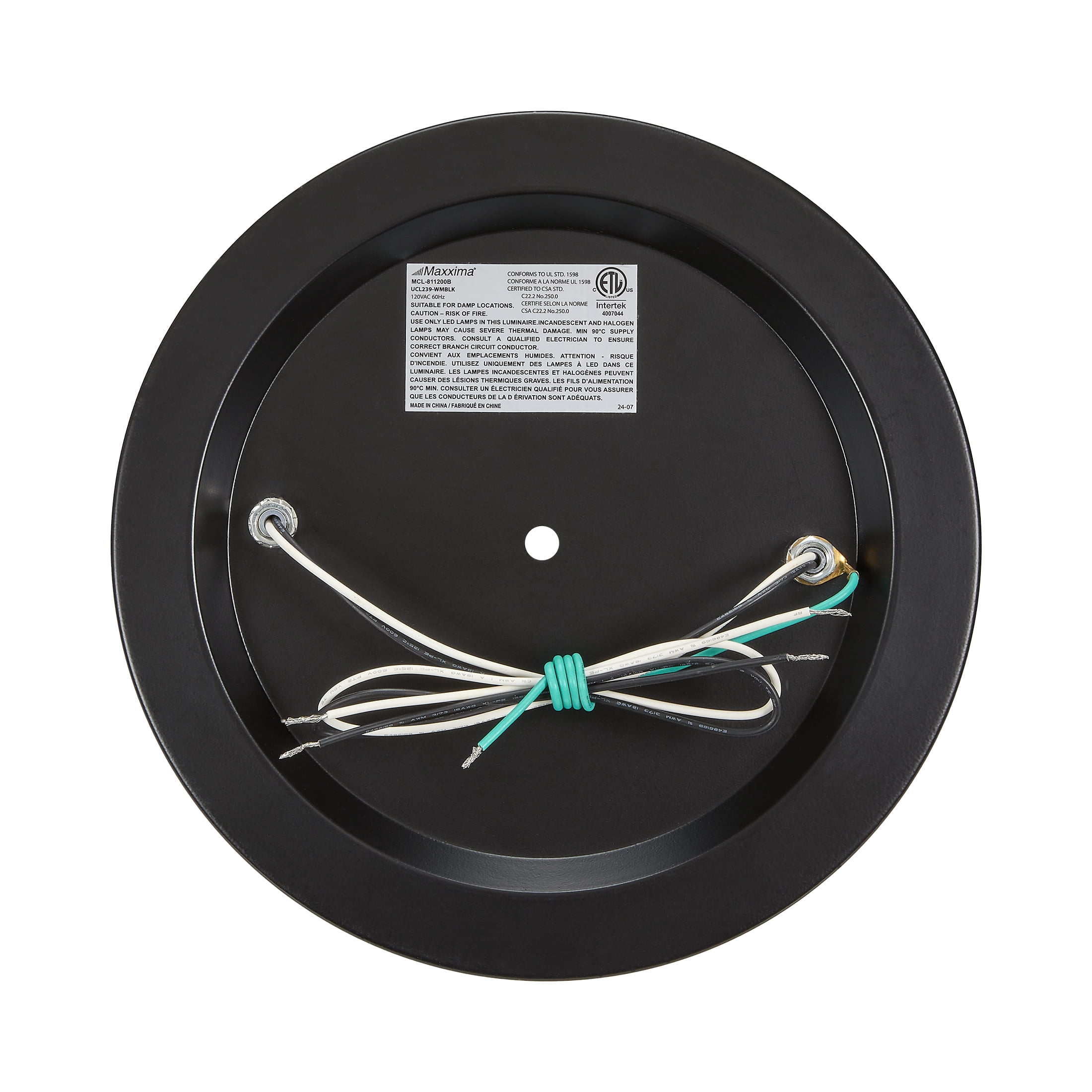 Maxxima 11 in. 2-Light Indoor / Outdoor Flush Mount Ceiling Light, Round Black w/ Wood Grain Farmhouse Fixture, Bulbs Not Included - Image 4