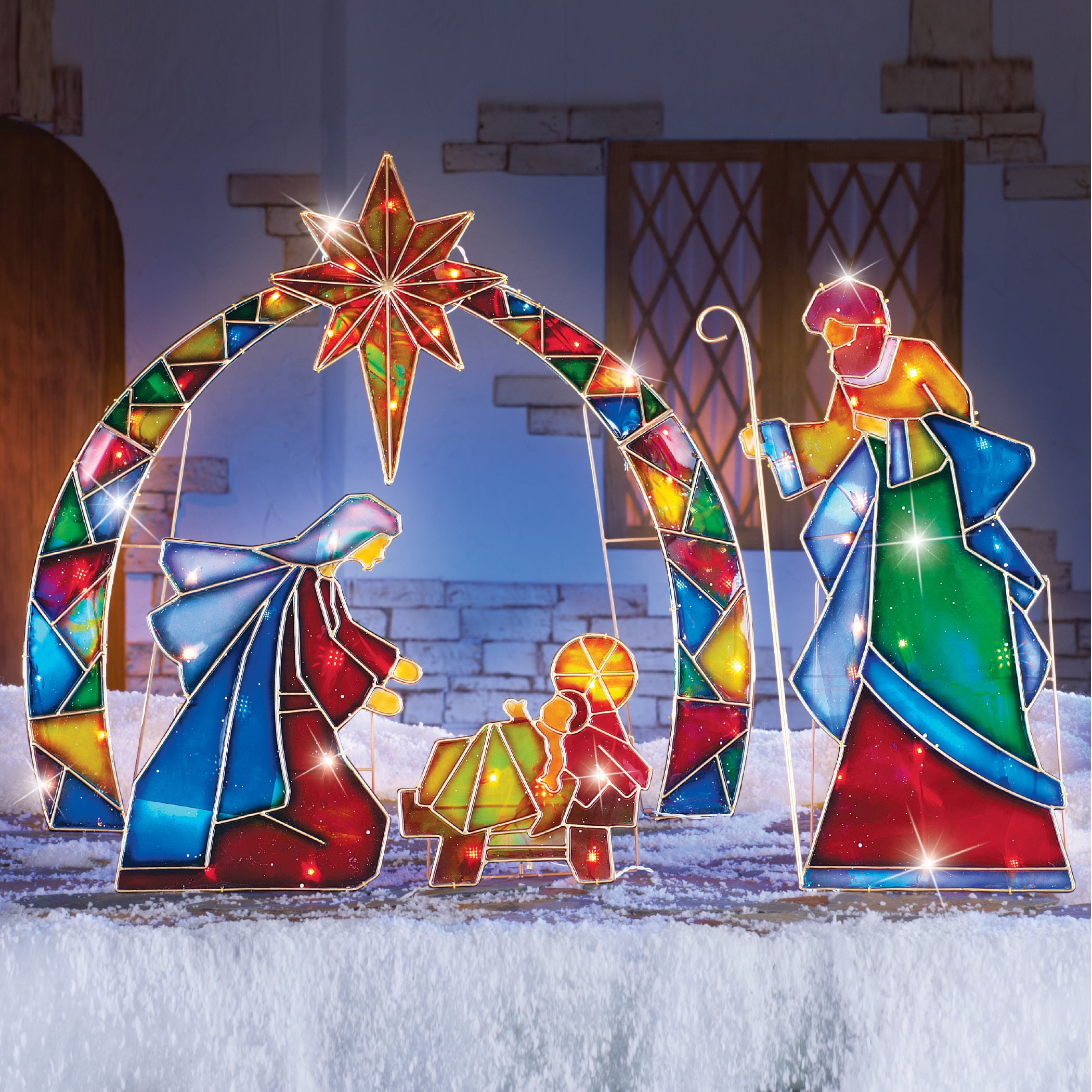Collections Etc Lighted Outdoor Mosaic Nativity Christmas Scene - 3pc - Image 2