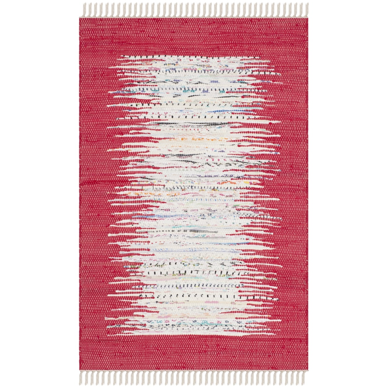 SAFAVIEH Montauk Tennyson Braided Border Cotton Area Rug, Ivory/Red, 5' x 8' - Image 3