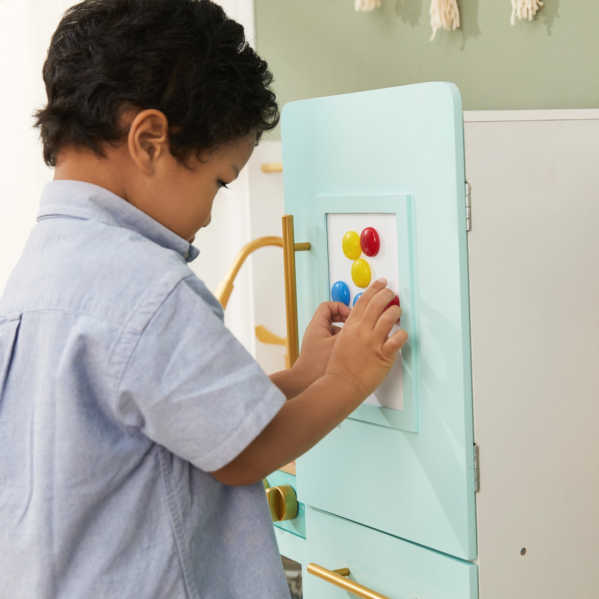 Teamson Kids Little Chef Biscay Delight Classic Play Kitchen, 13 Pcs Acc Set, Icemaker, Magnetic Dry-Erase Board,, Mint - Image 5