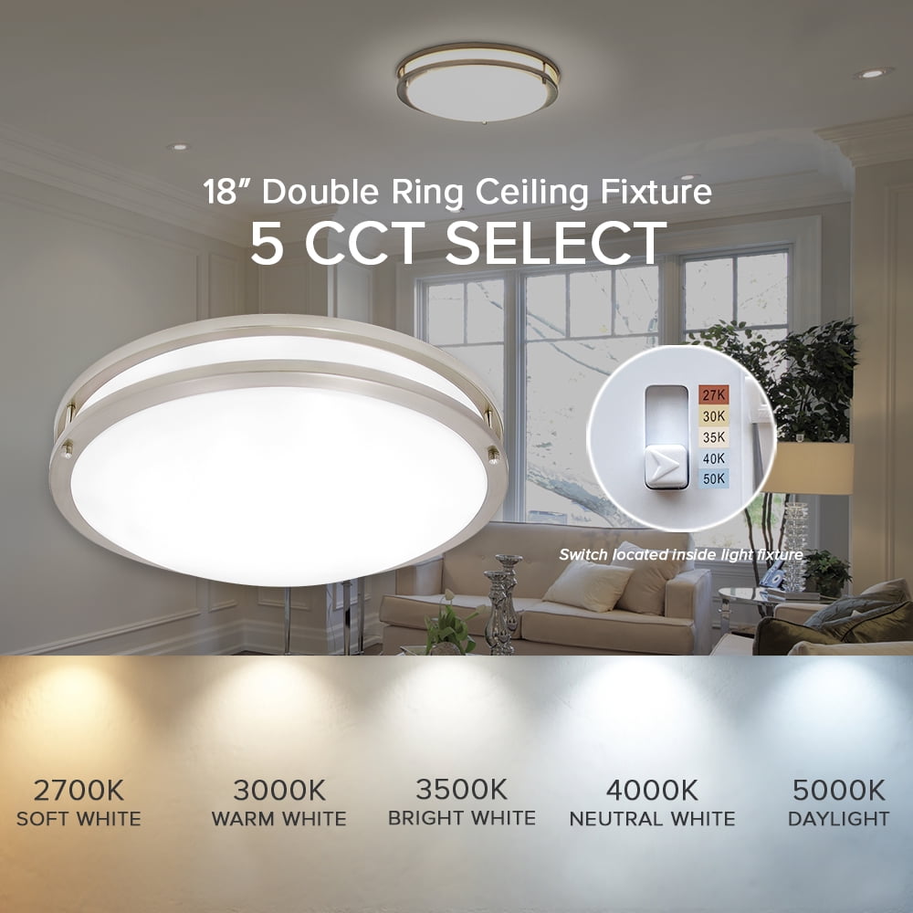 Maxxima 18 in. LED Flush Mount Ceiling Light, 5 CCT 2700K-5000K, 2000 Lumens, Round Color Selectable Dual Ring Fixture, Dimmable - Image 5