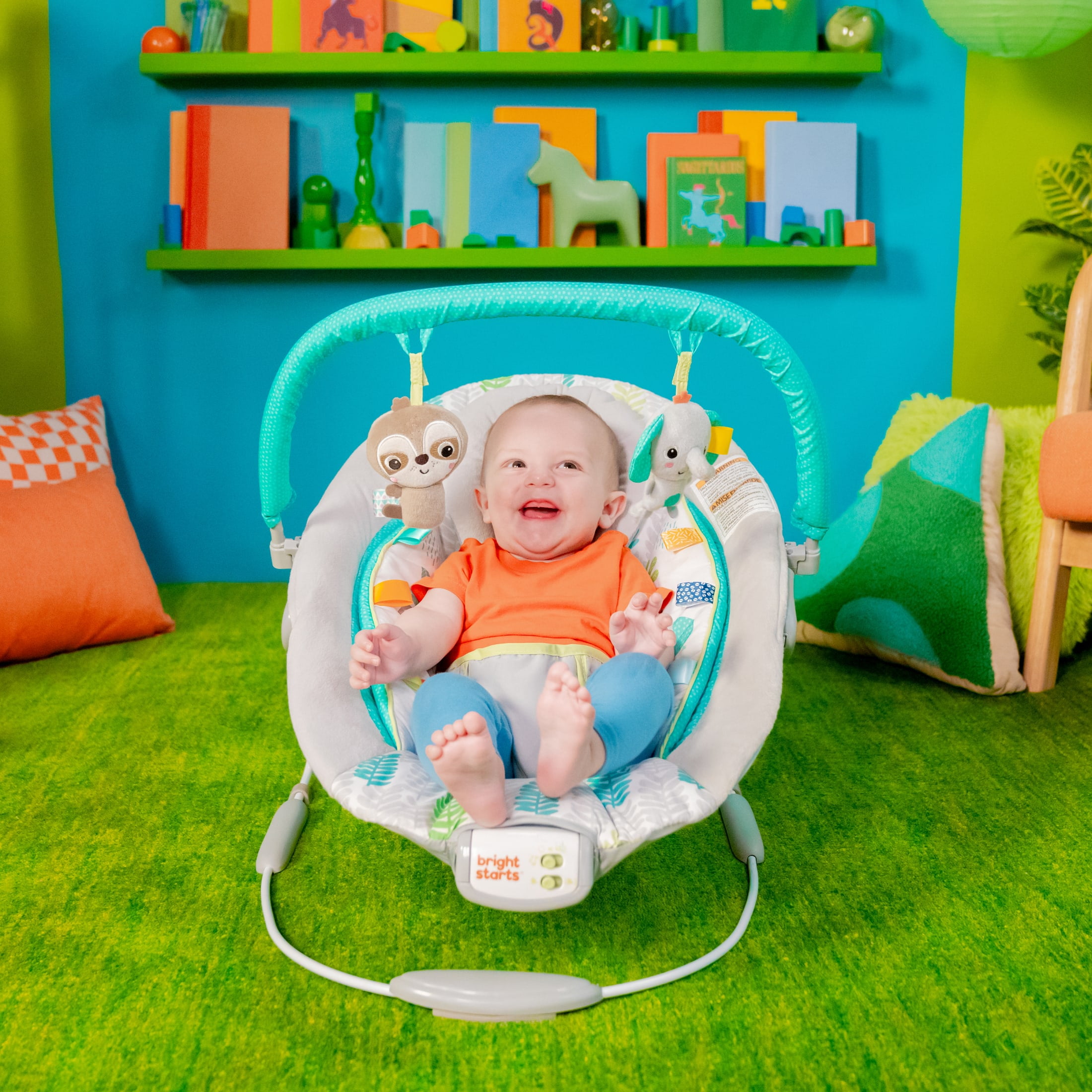 Jungle Vines Comfy Baby Bouncer with Vibrating Infant Seat, Toy Bar & Taggies (Unisex) - Image 11