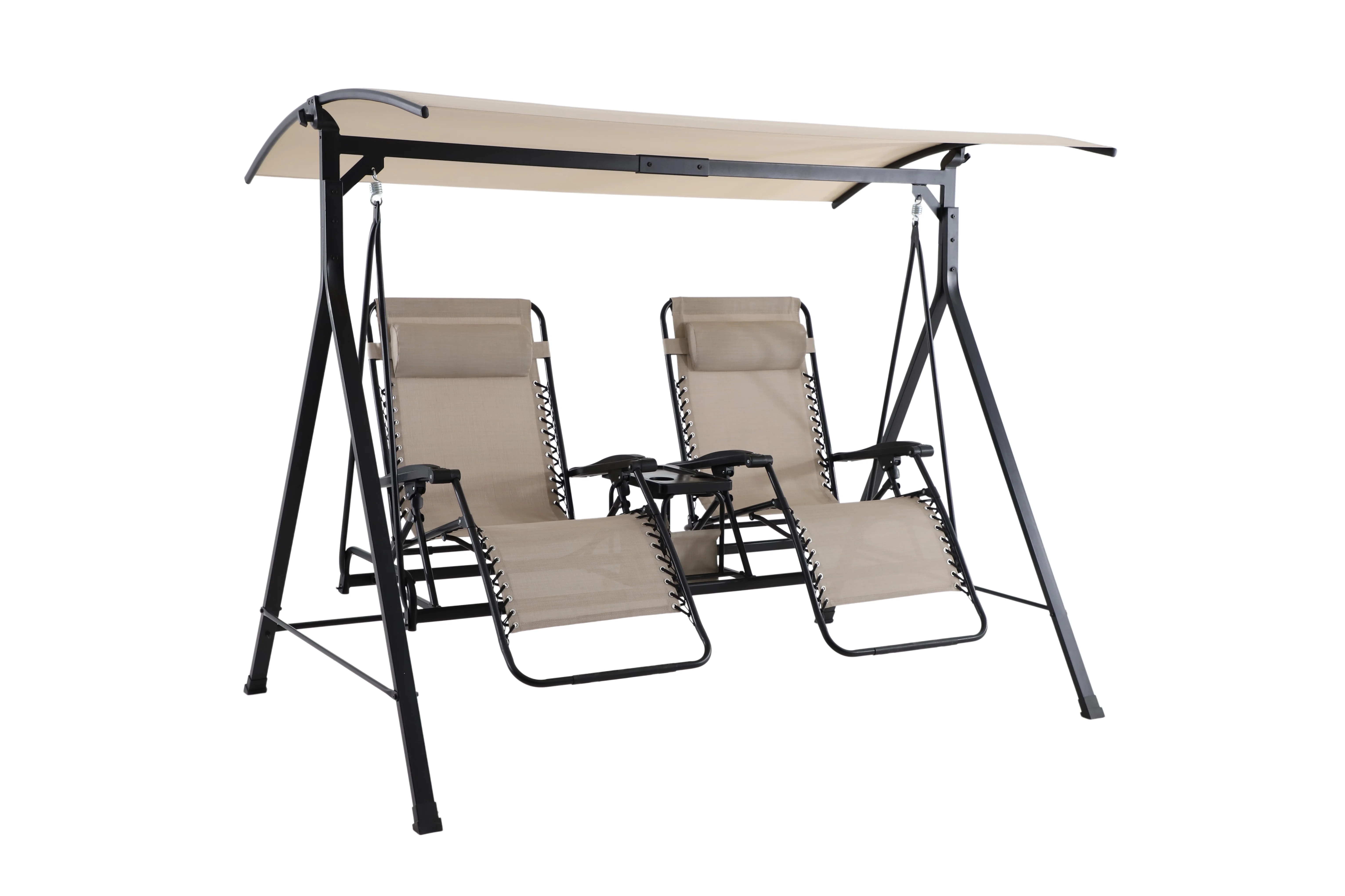 Mainstays Dashwood 2-Seat Steel Freestanding Canopy Porch Swing with Center Table, Beige/Black - Image 5