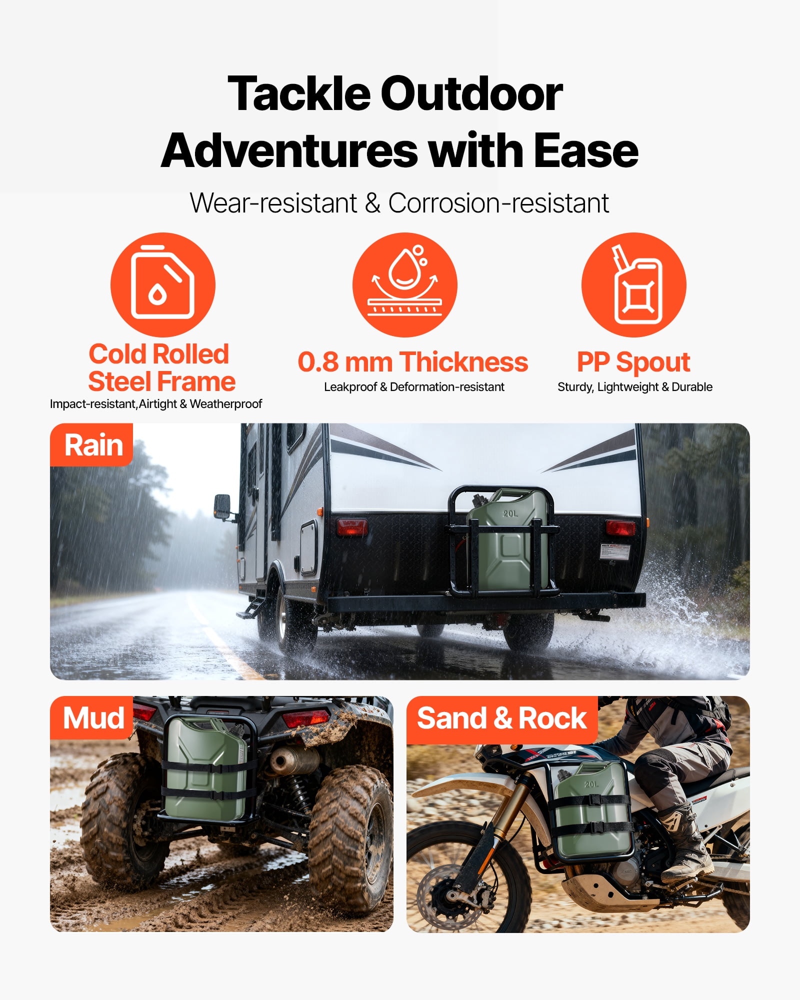 BENTISM, 5.3 Gallon / 20 L Portable Jerry Gas Can Flexible Spout System 2pcs Green - Image 8