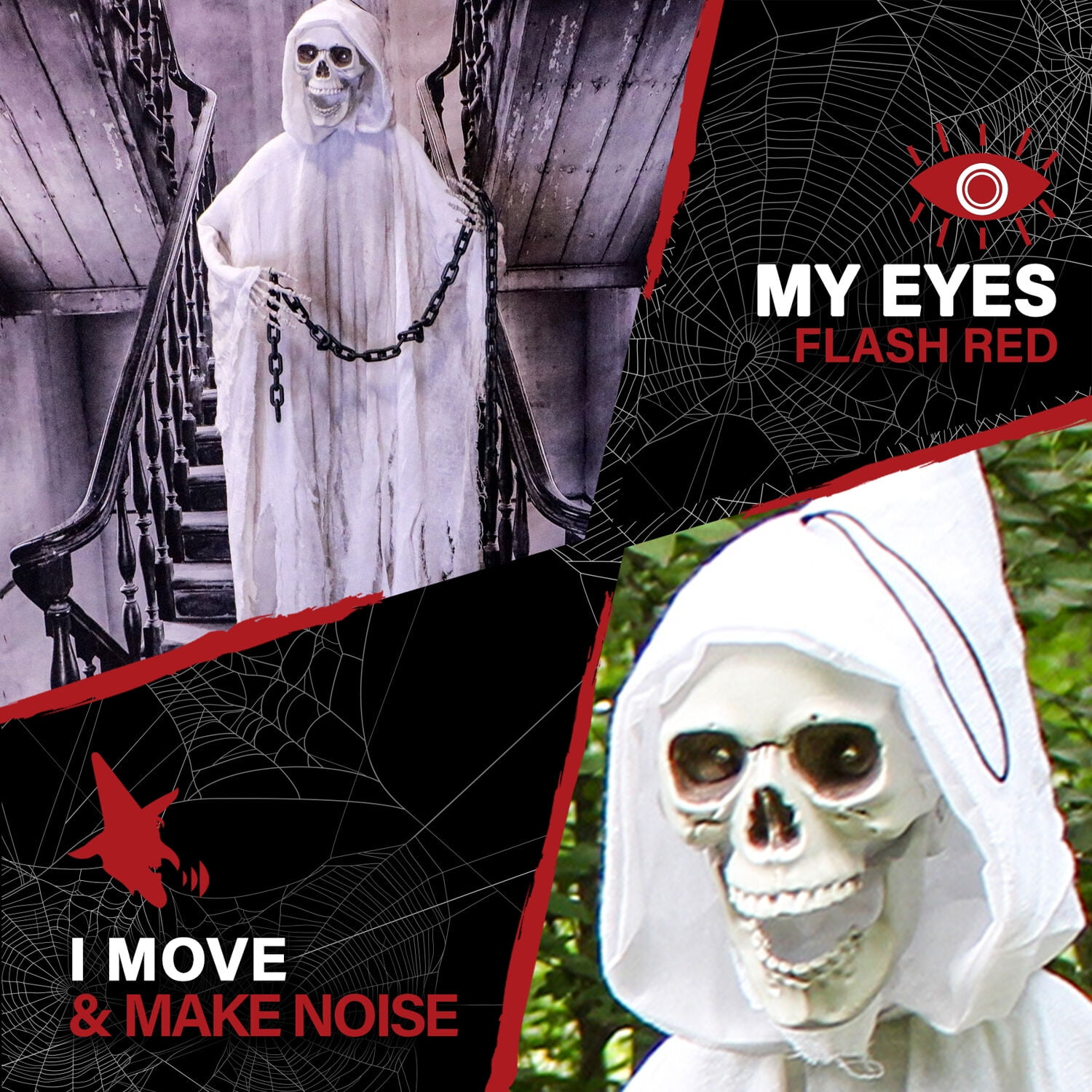 Haunted Hill Farm 6.25 ft Reaper with Chains Dressed in White/Gray Cloak, Indoor/Covered Outdoor Halloween Decoration, HHRPR-10FLSA - Image 7