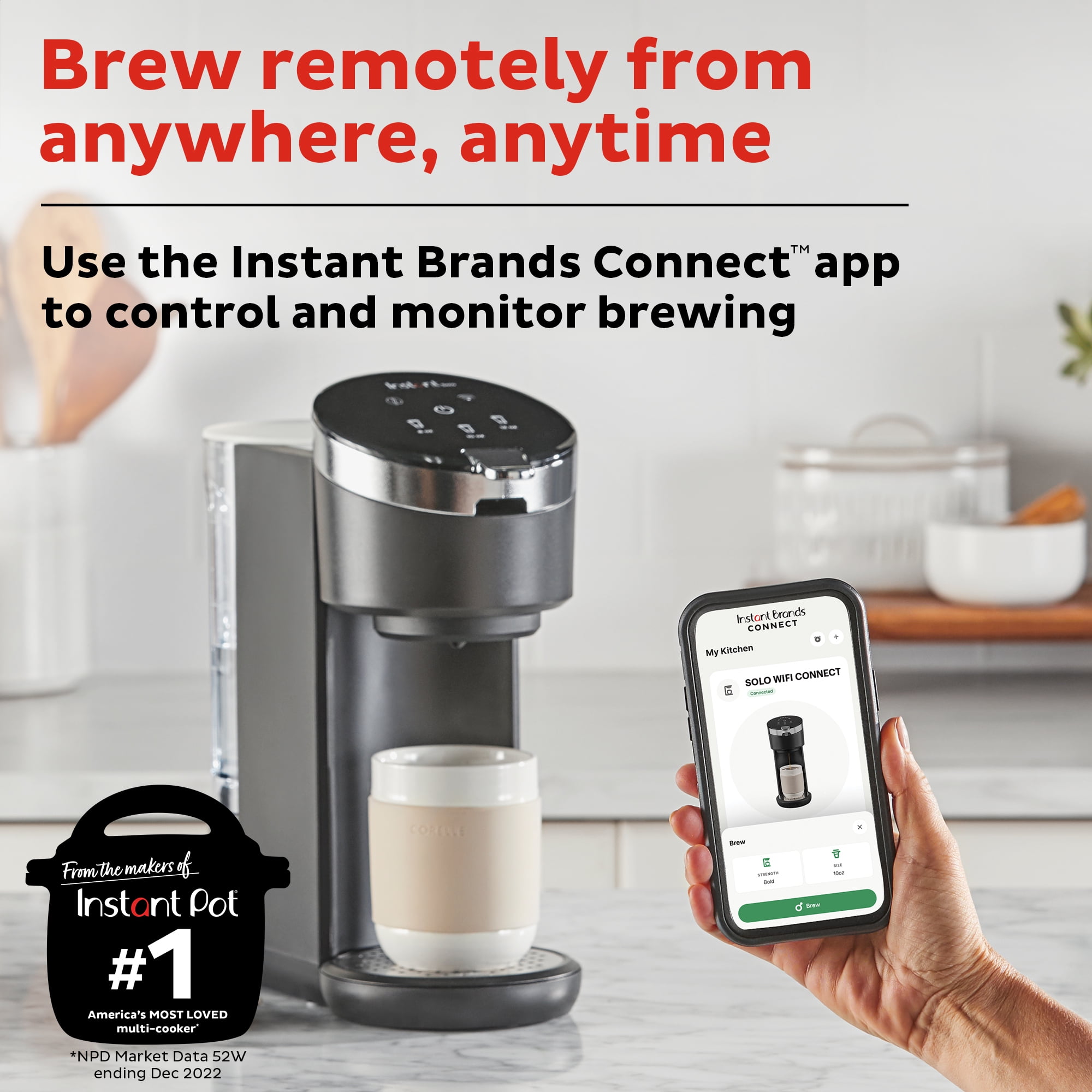 Instant Solo Single Serve Coffee Maker with WiFi Connection and Customizable Brew Strength, 40 oz Water Reservoir, Black - Image 2