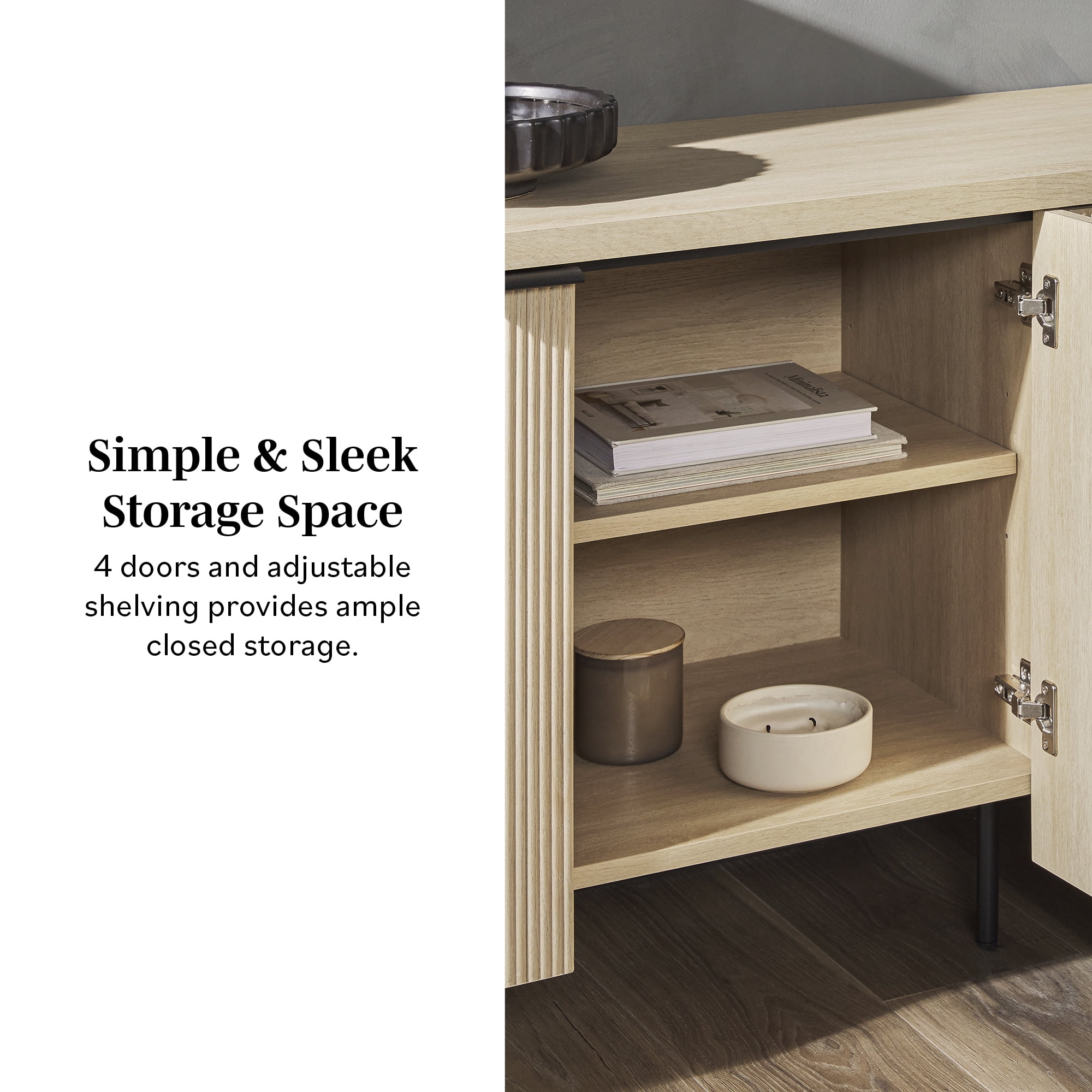 Walker Edison 69” Scandinavian 4-Door Reeded-Front TV Stand for TVs up to 75", Coastal Oak/Black - Image 12