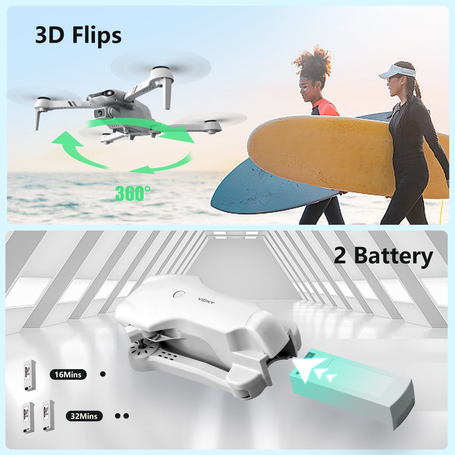 4DRC F10-1080P Wifi FPV Drone with 1080P HD Camera, Headless Mode/3D Flips, RC Quadcopter for Beginners Silver white - Image 2