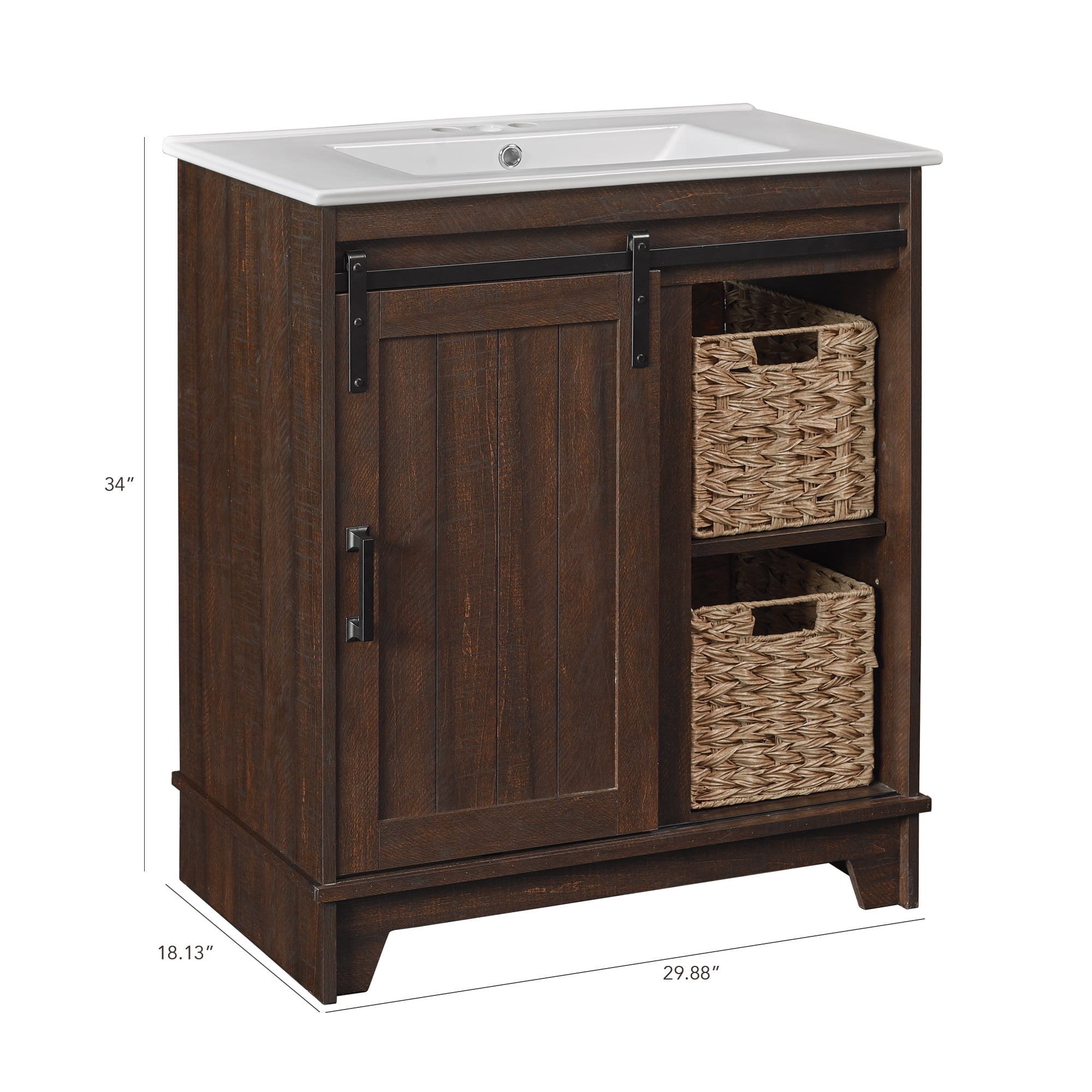 Twin Star Home 30" Sliding Barn Door Single Bathroom Vanity with Woven Baskets - Image 7