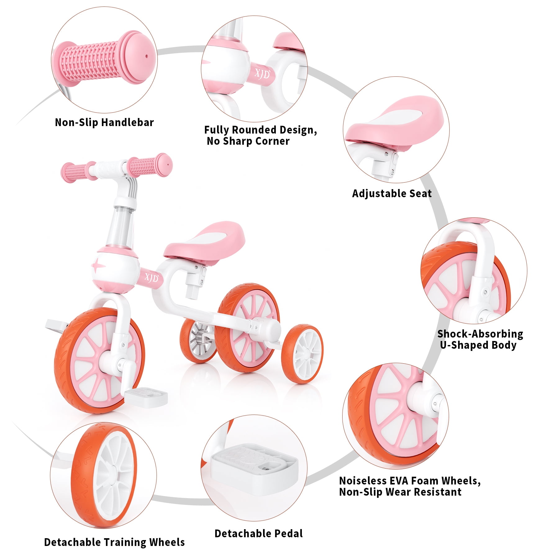 XJD 3-in-1 Toddler Tricycle for 1-5 Years Old Boys Girls Toddler Bike Kids Trikes for Balance Training Baby Bike Infant Trike - Image 2