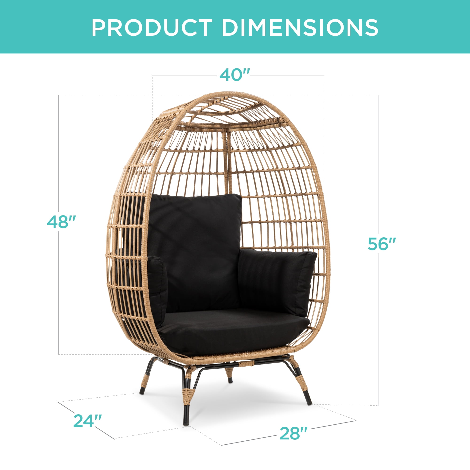 Best Choice Products Wicker Egg Chair Oversized Indoor Outdoor Patio Lounger w/ Steel Frame, 440lb Capacity - Black - Image 7