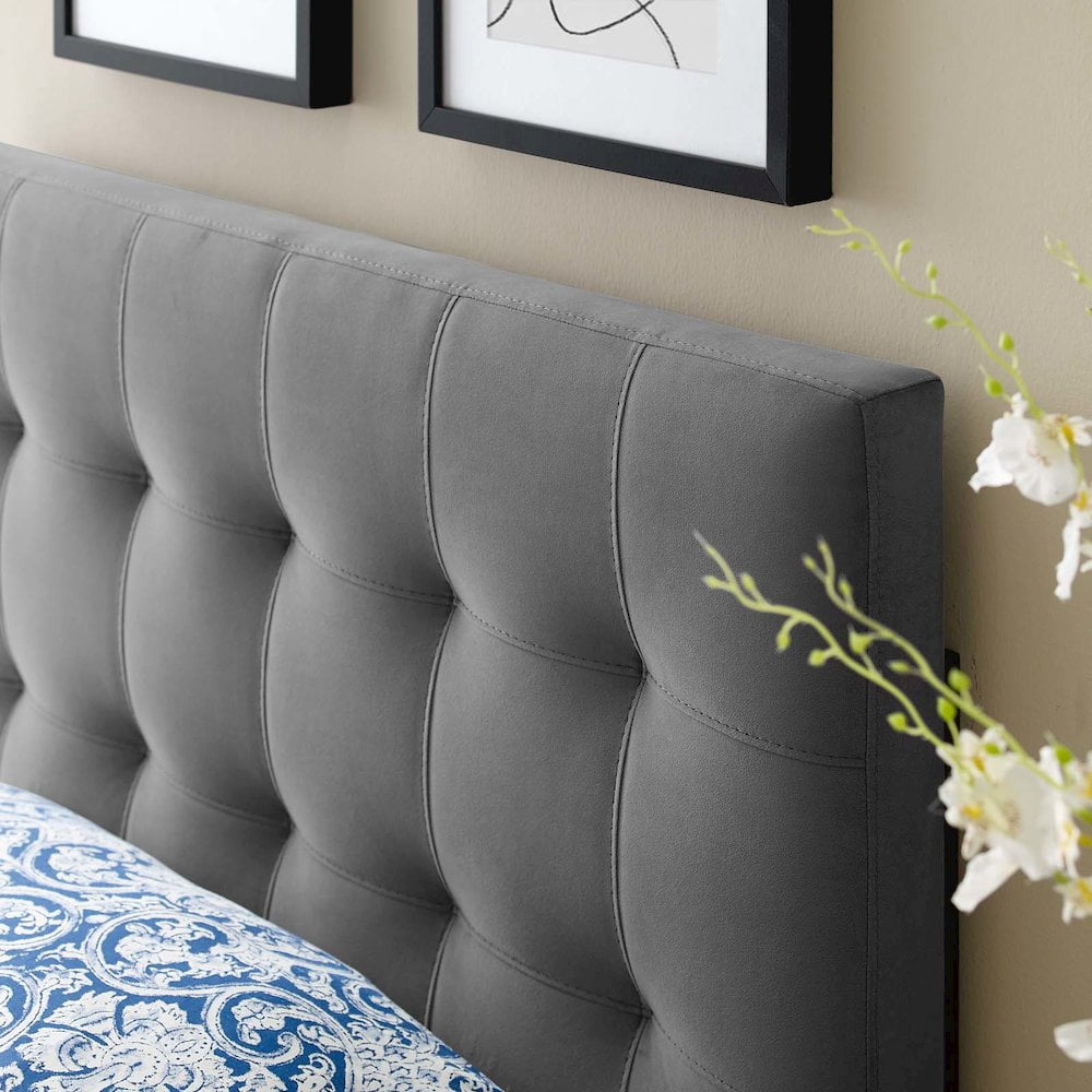 Modway Lily Biscuit Tufted Twin Performance Velvet Headboard in Gray - Image 3