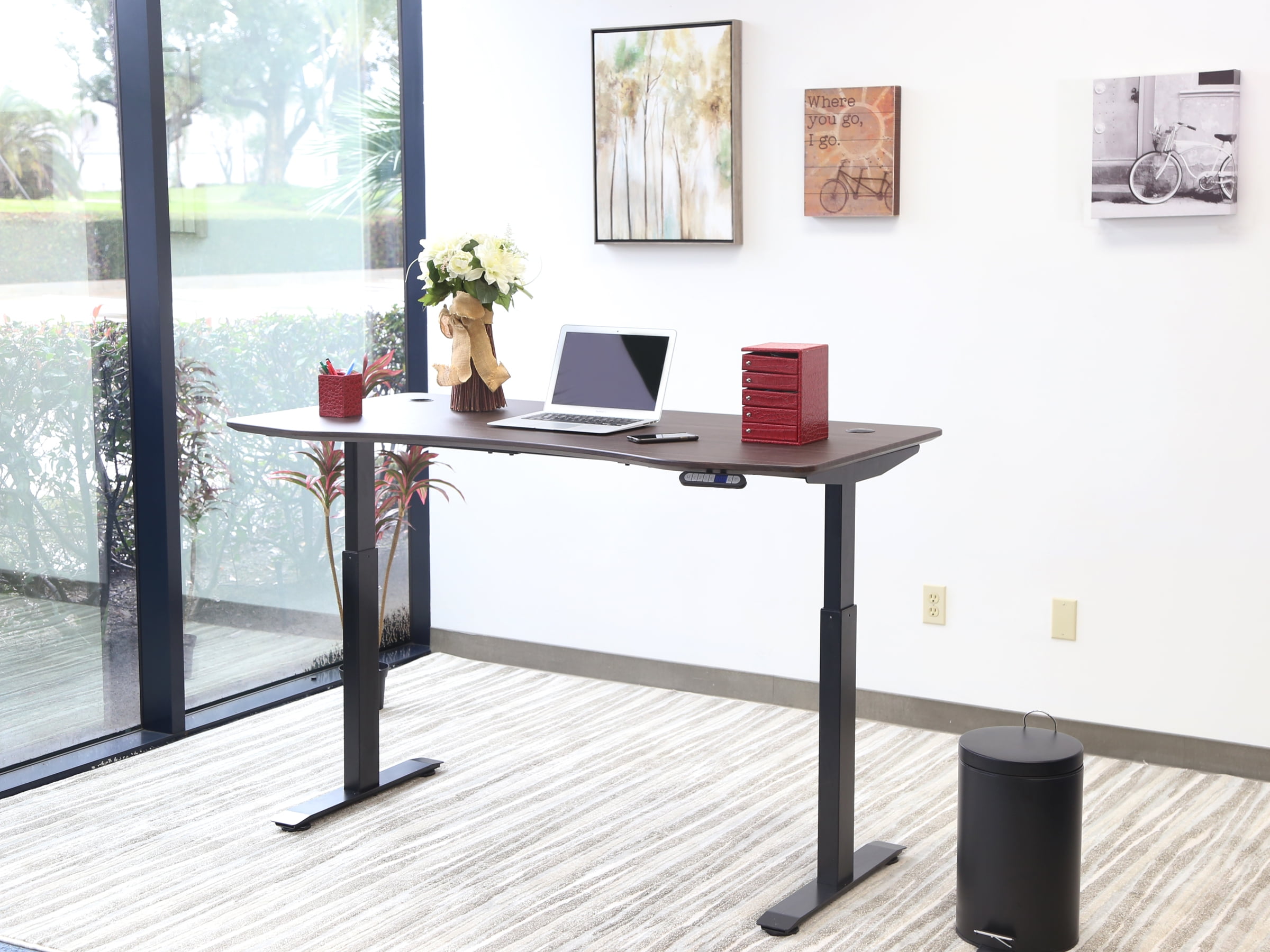 MotionWise Manager Series Dual Motorized Rising Sit/Stand Desk for Home Or Office, American Walnut - Image 5