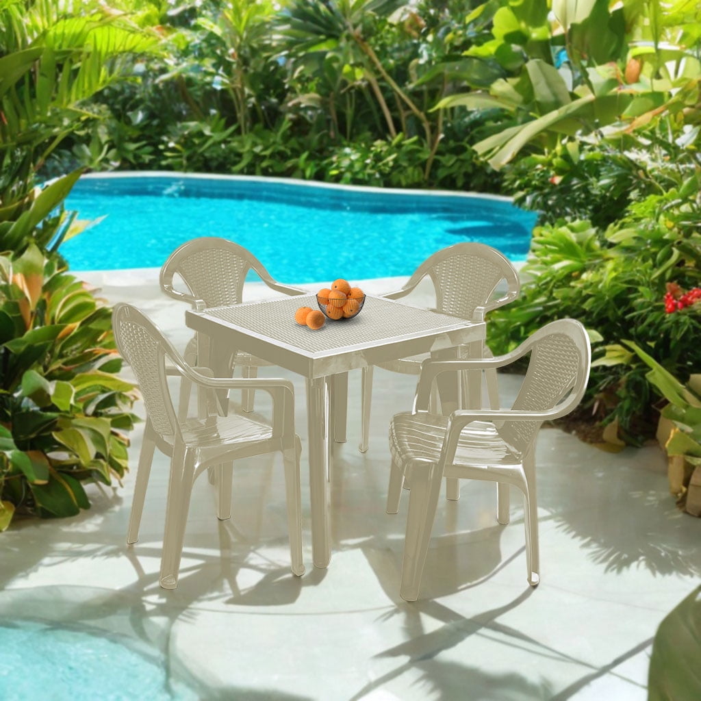 MQ Infinity PP Resin 5 - Piece Outdoor Patio Table and Chairs Set, Taupe - Image 9