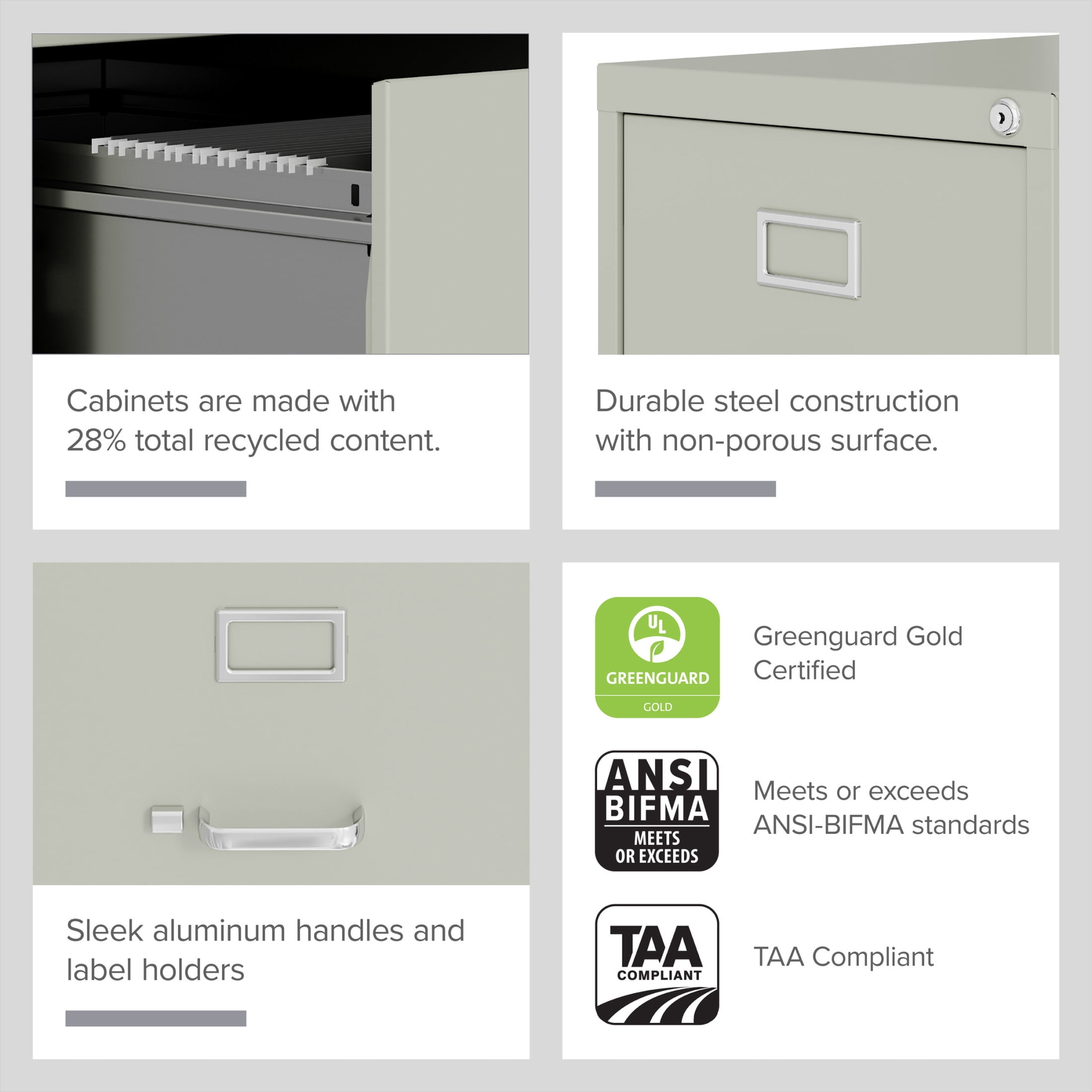 Hirsh 22" Deep 3 Drawer Letter Width Vertical File Cabinet, Commercial Grade, Gray - Image 7