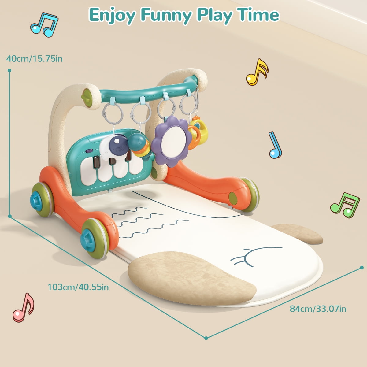 Fisca 3 in 1 Baby Gym Play Mat, Baby Activity Play Mat with Play Piano, Baby Play Gym with 5 Learning Sensory, Baby Learning Walkers & Tummy Time Mat for for 0-24 Months Infant - Image 5