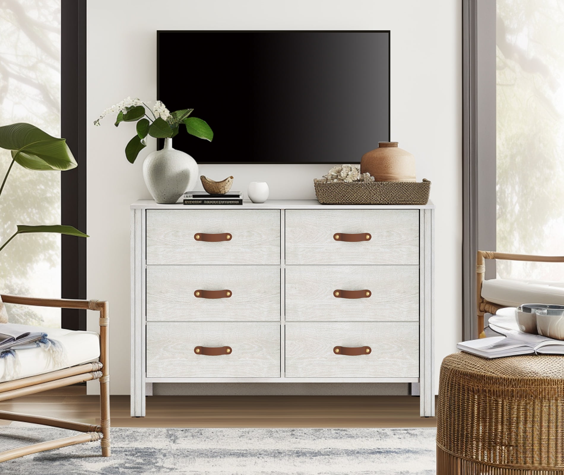 White Dresser for Bedroom, Wood Dresser with 6 Drawers, Kids Dresser Storage Cabinet for Living Room, Hallway - Image 3