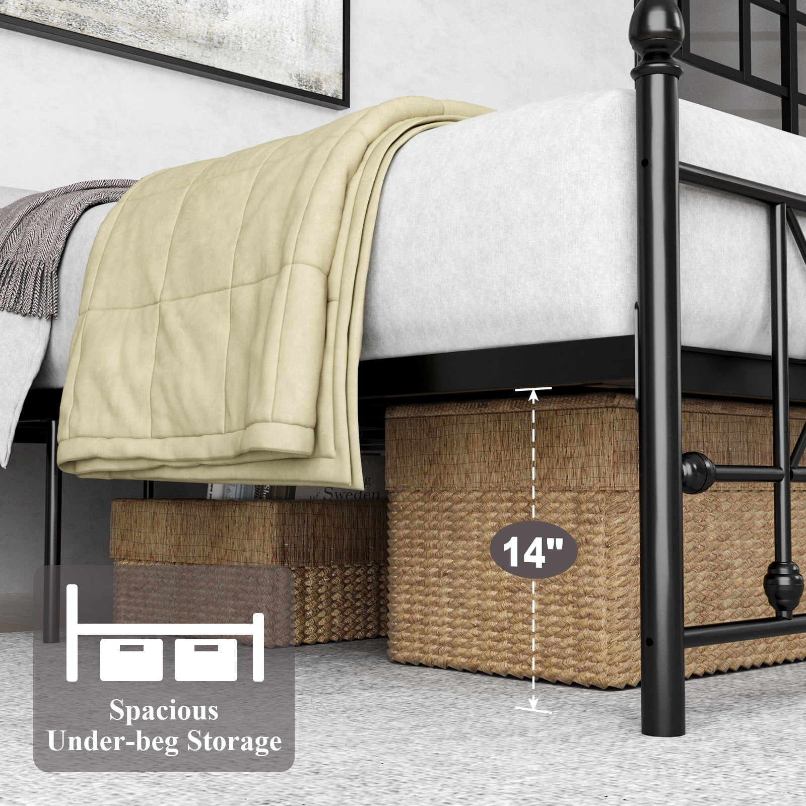 HOMWOO Queen Size Metal Platform Bed Frame with Headboard & Footboard, No Box Spring Required, Under Bed Storage, Heavy Duty Mattress Foundation, Noise Free, Black - Image 7