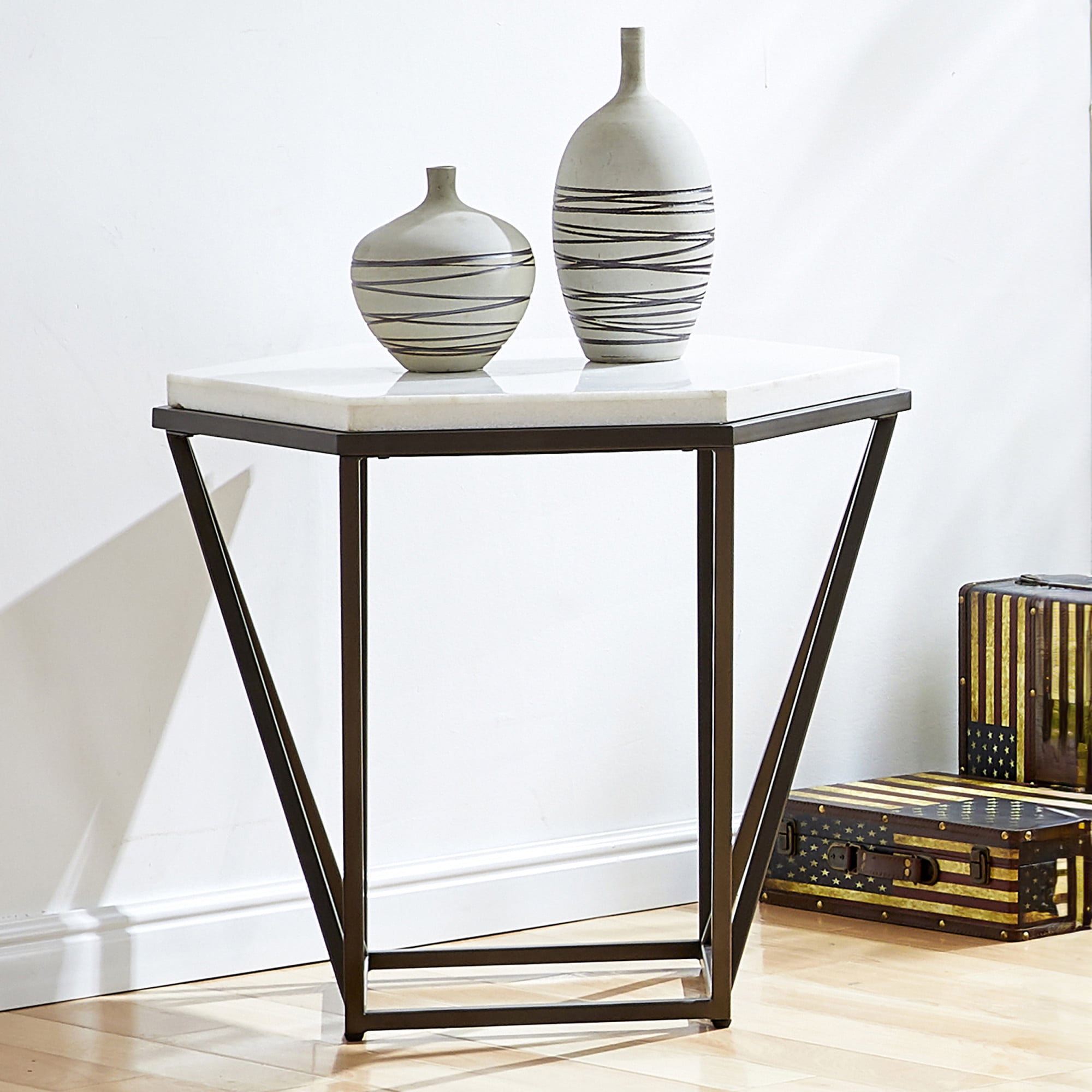 Steve Silver Corvus Genuine White Marble Top End Table - Image 3